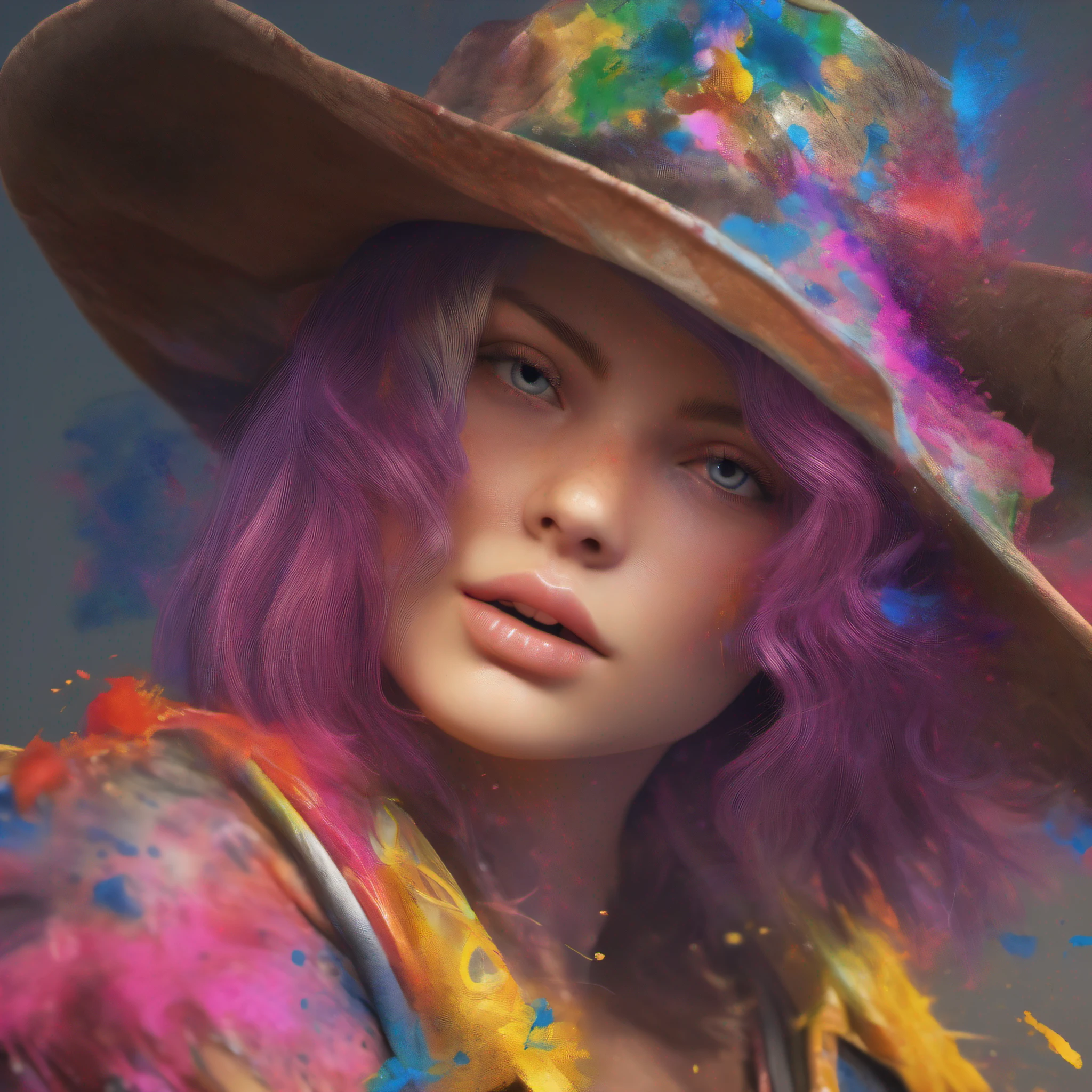 8k, RAW photo, realistic, photo-realistic, hyper-realistic, highest quality, best quality, masterpiece, highly detailed, absurdres,
masterpiece, best quality, (extremely detailed CG unity 8k wallpaper, masterpiece, best quality, ultra-detailed, best shadow), (detailed background), (beautiful detailed face, beautiful detailed eyes), High contrast, (best illumination), 1girl, Australian, multicoloured hair, beautiful, ((colourful paint splashes on transparent background, dulux)), ((caustic)), dynamic angle,beautiful detailed glow,full body, cowboy shot,