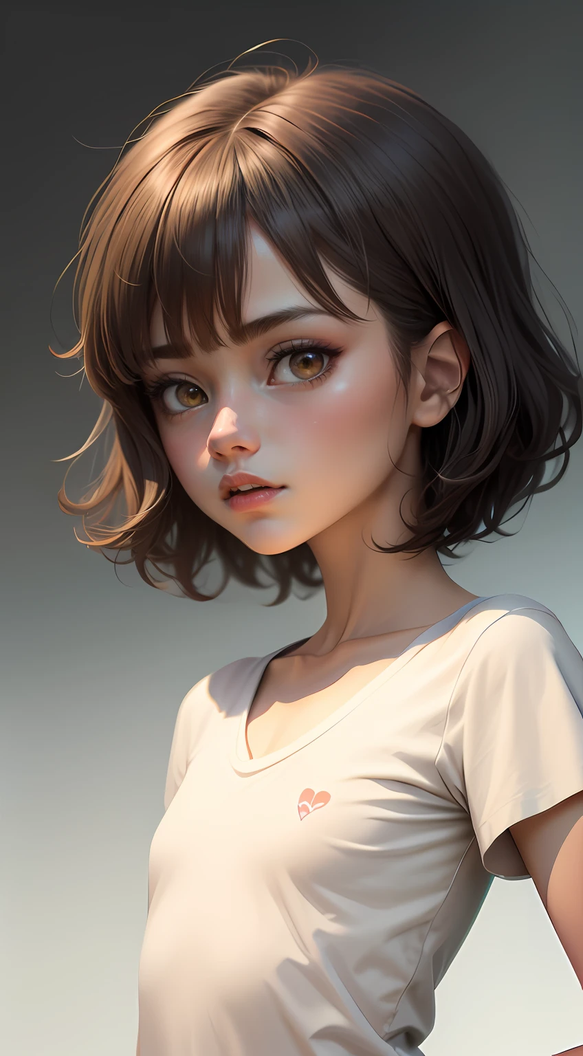 A close up of a woman with a short hair and a white shirt - SeaArt AI