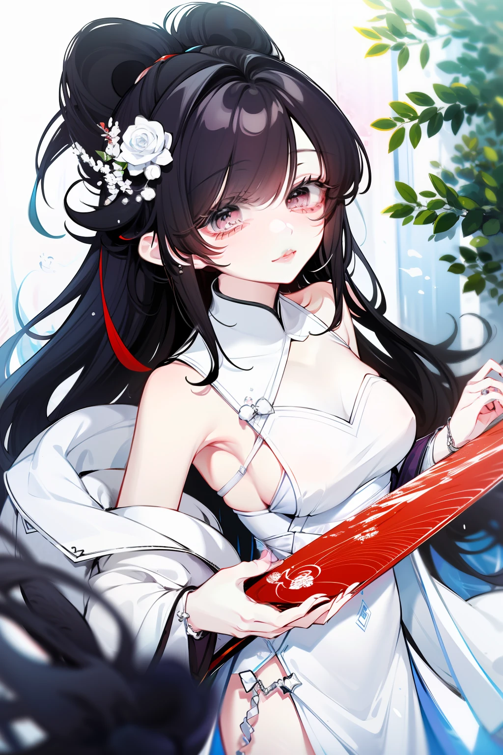 a painting of a woman with long hair wearing a white dress, beautiful character painting, guweiz, artwork in the style of guweiz, by Yang J, by Fan Qi, by Zhang Han, by Zeng Jing, by Zhou Wenjing, guweiz masterpiece, by Li Song, beautiful anime portrait, by Ye Xin, by Song Xu