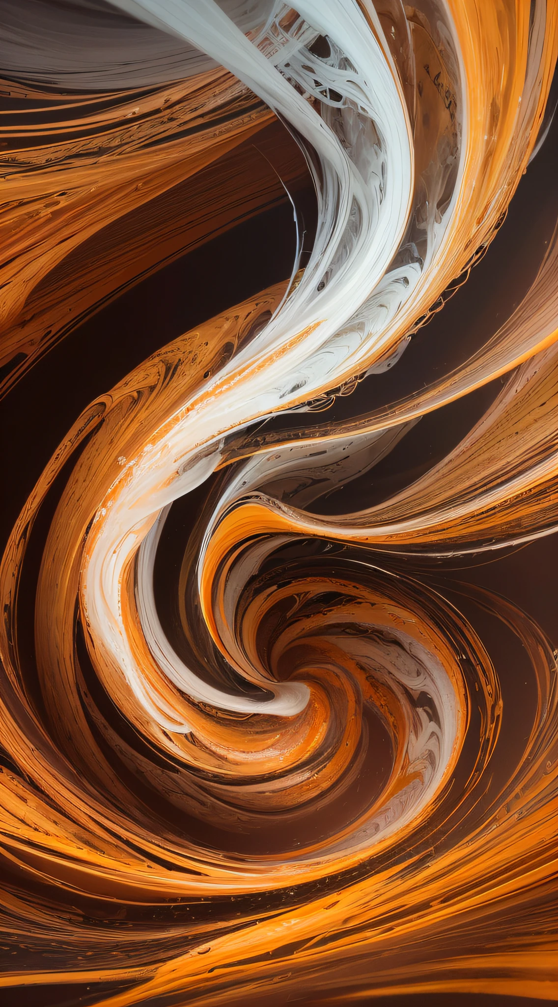 Abstract painting with flowing fabric swirls on orange and brown background, a digital painting by Anna Füssli, shutter inventory, generative art, soft organic abstraction, Ethereal background, opalescent night background, ethereal abstract, glossy digital painting, intricate flowing paint, softly swirling magical energy, 4k highly detailed digital art, abstract liquid, flowing material