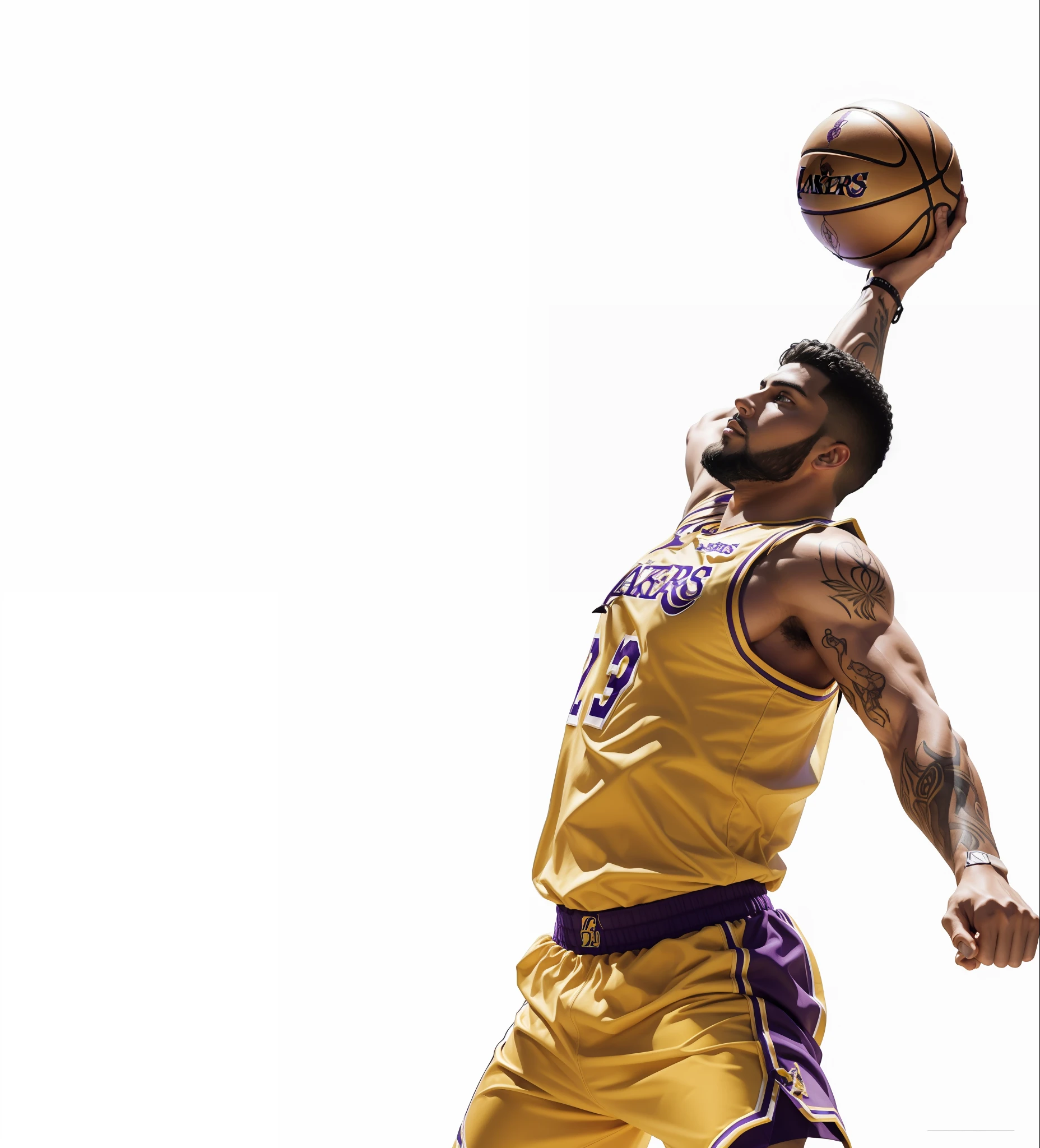 3d, rosto altamente detalhado, detailed hands, Detailed strokes, REALISTA, cinematic lighthing, LE BLOOM JAMES, Lakers