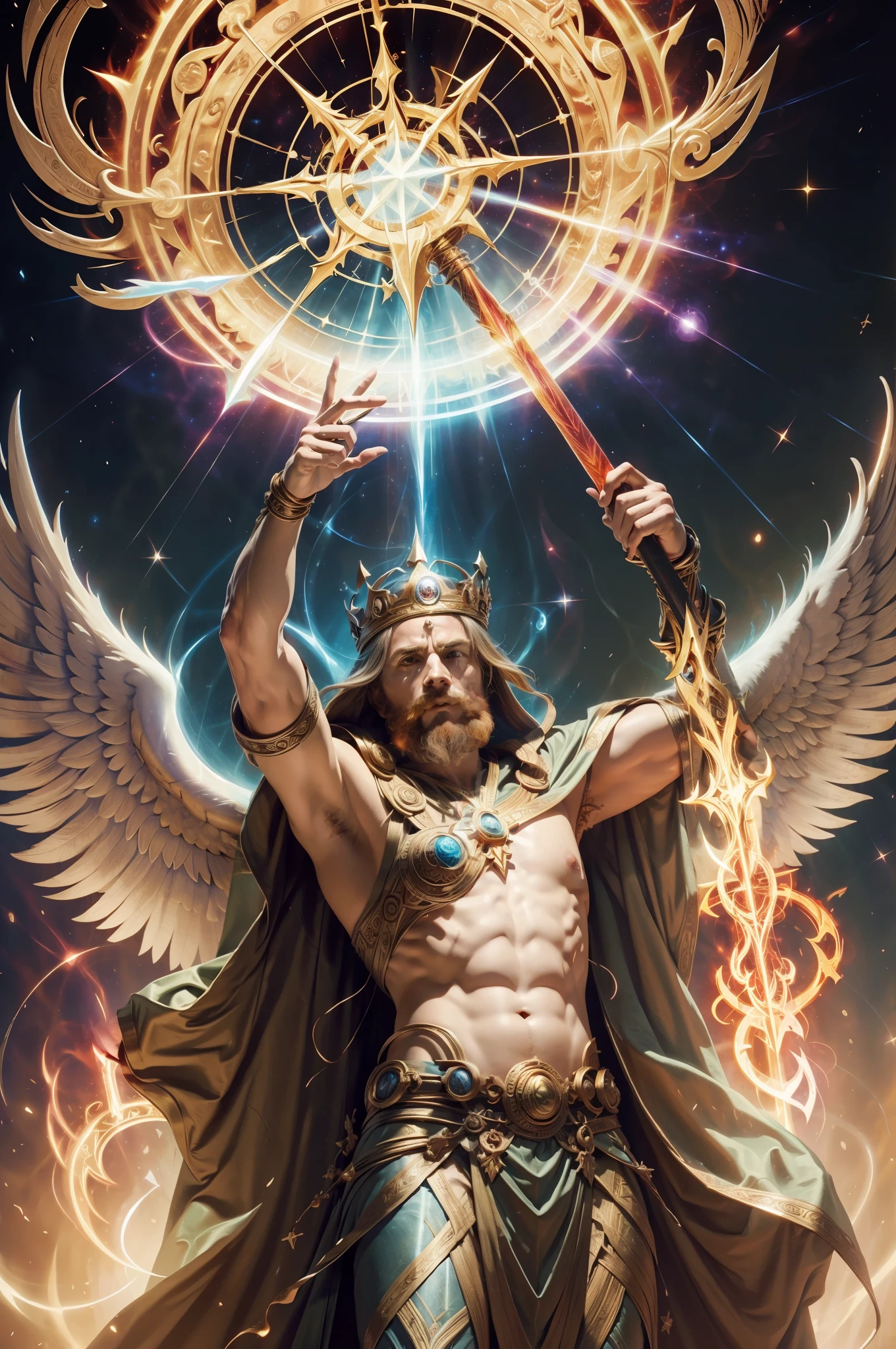 apotheosis, wise Enoch grasping the flaming sword of God, knowing he can never be worthy to wield the cosmic and theosophical power of creation, donning the mantle of Metatron and the crown of Azreal