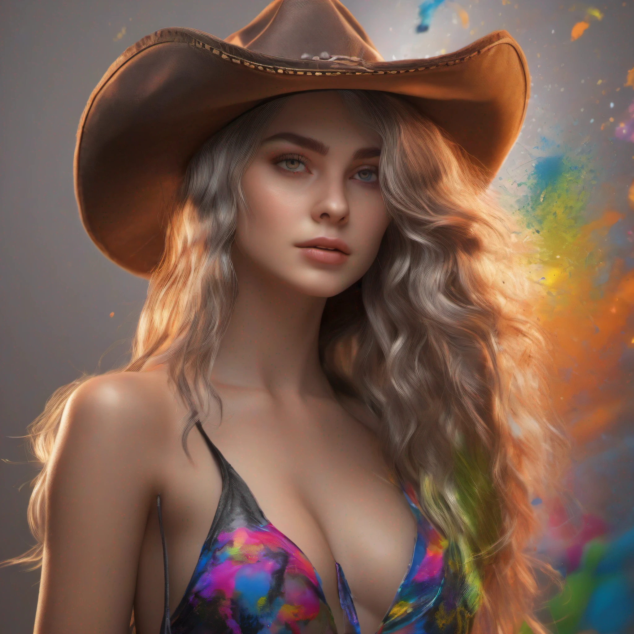 8k, RAW photo, realistic, photo-realistic, hyper-realistic, highest quality, best quality, masterpiece, highly detailed, absurdres,
masterpiece, best quality, (extremely detailed CG unity 8k wallpaper, masterpiece, best quality, ultra-detailed, best shadow), (detailed background), (beautiful detailed face, beautiful detailed eyes), High contrast, (best illumination), 1girl, Australian, multicoloured hair, beautiful, ((colourful paint splashes on transparent background, dulux)), ((caustic)), dynamic angle,beautiful detailed glow,full body, cowboy shot,