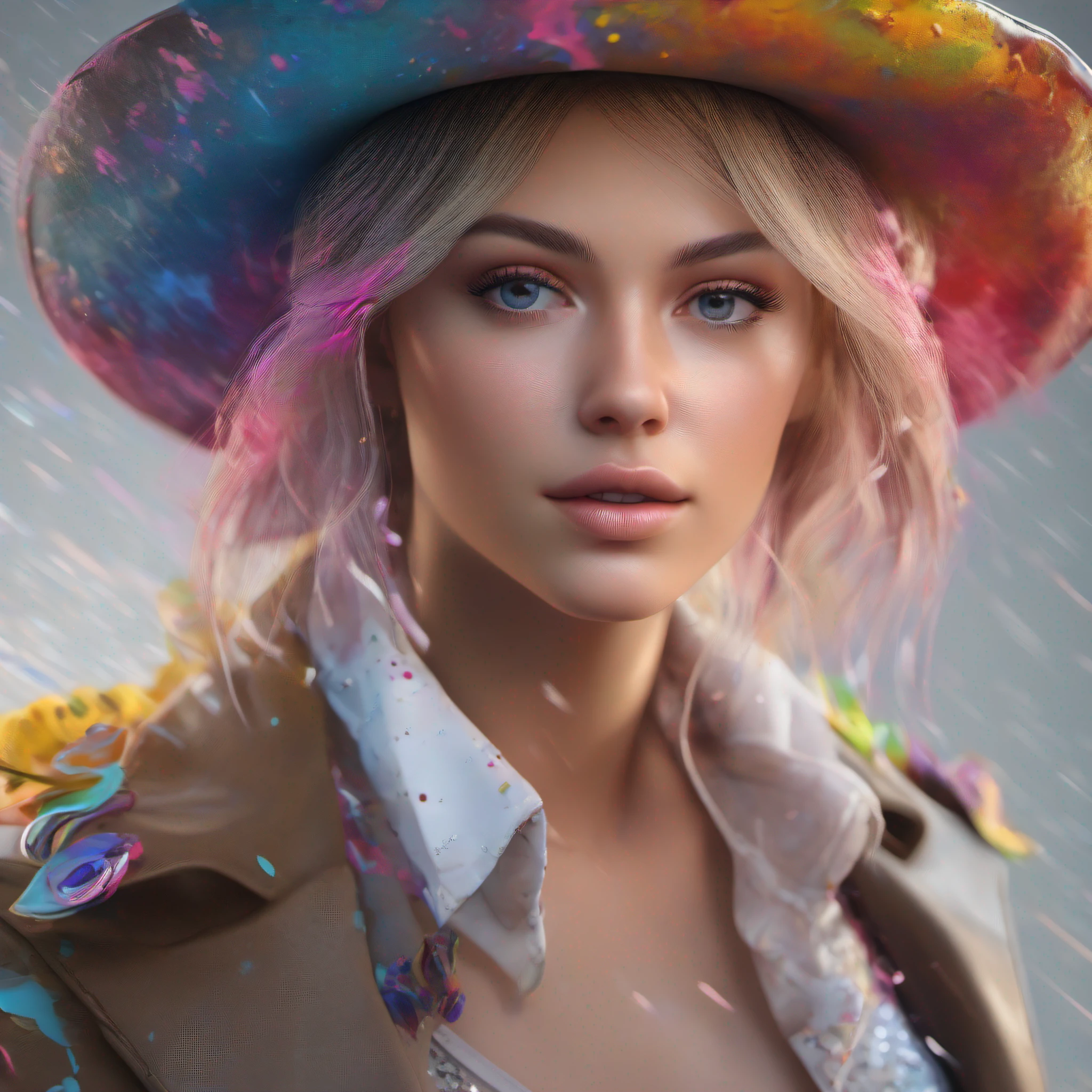 8k, RAW photo, realistic, photo-realistic, hyper-realistic, highest quality, best quality, masterpiece, highly detailed, absurdres,
masterpiece, best quality, (extremely detailed CG unity 8k wallpaper, masterpiece, best quality, ultra-detailed, best shadow), (detailed background), (beautiful detailed face, beautiful detailed eyes), High contrast, (best illumination), 1girl, Australian, multicoloured hair, beautiful, ((colourful paint splashes on transparent background, dulux)), ((caustic)), dynamic angle,beautiful detailed glow,full body, cowboy shot,