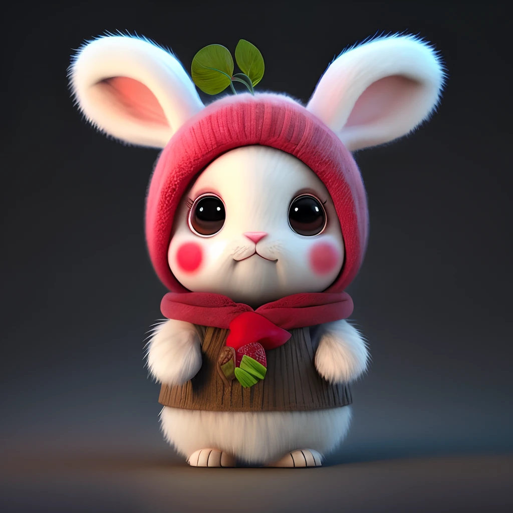 : 3. Rabbit, realistic, hairy, clothed animal, apple, dark circles, blush, cherry, food, fruit, full body, hat, non-human, strawberry, tomato, watermelon