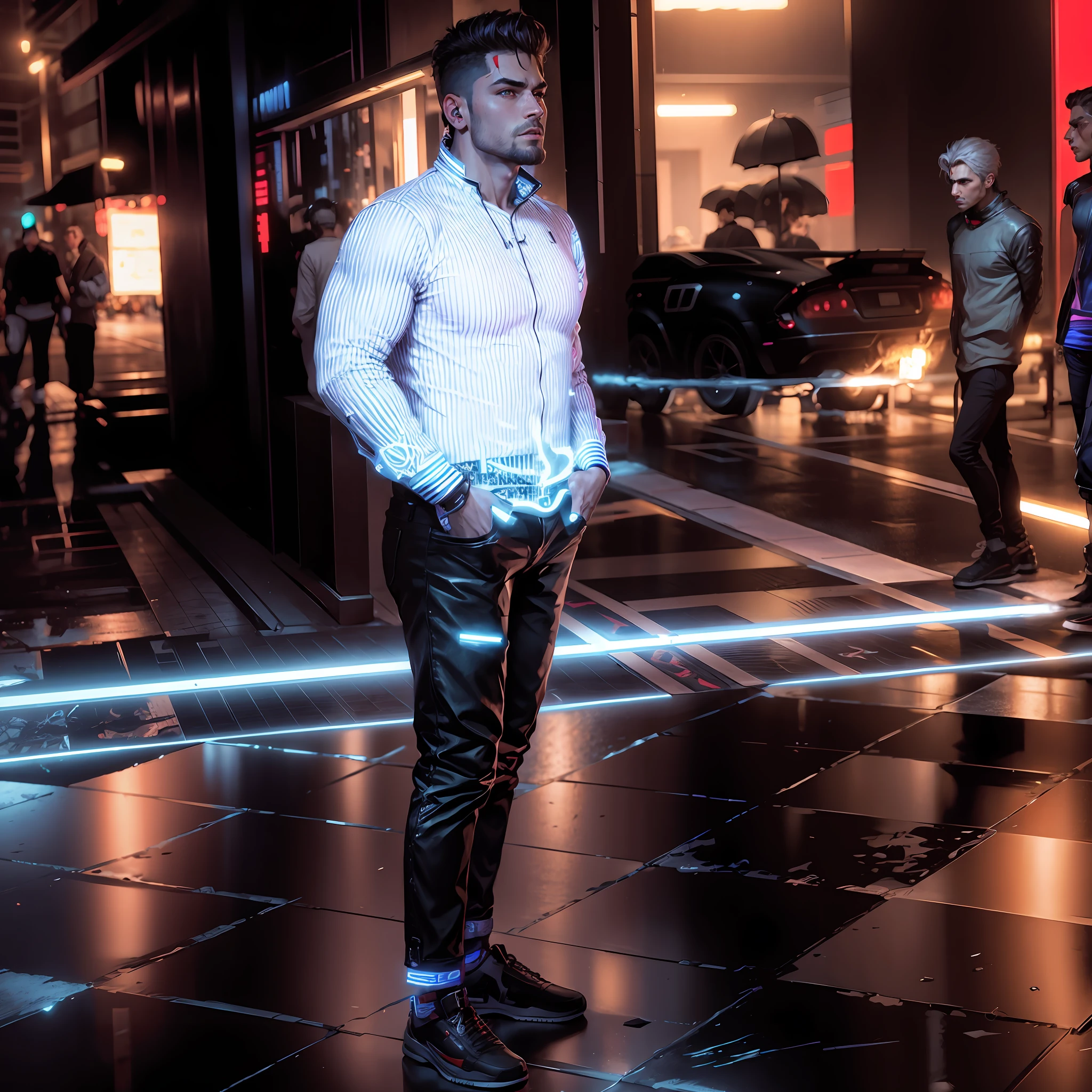 Change background with cyberpunk,handsome boy,8k resolution,realistic face,high defination pic