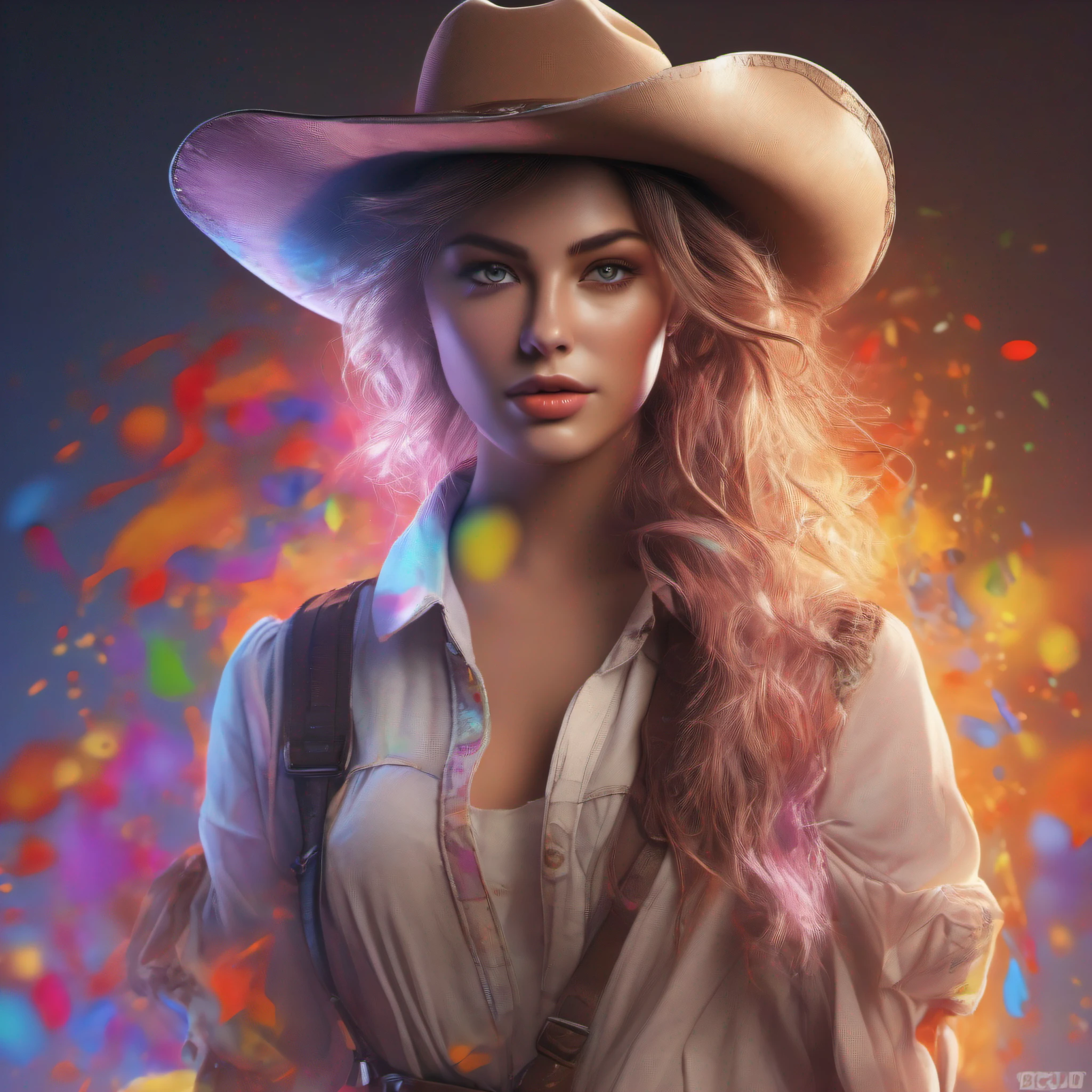 8k, RAW photo, realistic, photo-realistic, hyper-realistic, highest quality, best quality, masterpiece, highly detailed, absurdres,
masterpiece, best quality, (extremely detailed CG unity 8k wallpaper, masterpiece, best quality, ultra-detailed, best shadow), (detailed background), (beautiful detailed face, beautiful detailed eyes), High contrast, (best illumination), 1girl, Australian, multicoloured hair, beautiful, ((colourful paint splashes on transparent background, dulux)), ((caustic)), dynamic angle,beautiful detailed glow,full body, cowboy shot,