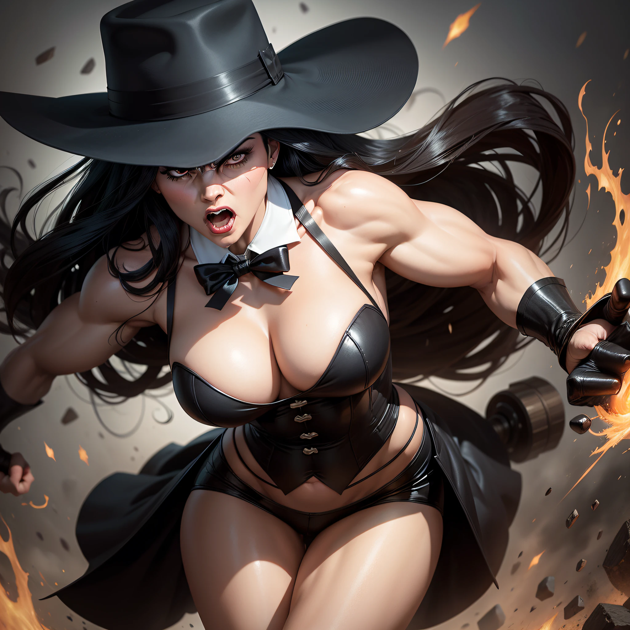 muscular zatanna zatara, angry face