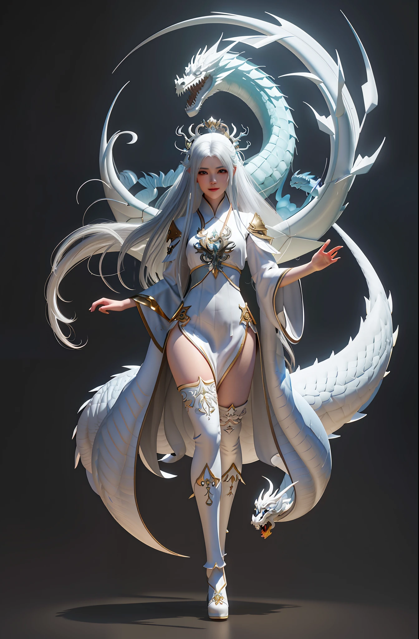 Close up portrait of woman in white costume with dragon on back, fanart best artstation, ross tran 8 k, Trending on CGSTATION, white haired god, chengwei pan on artstation, ross tran and wlop, wlop rossdraws, 3 d render character art 8 k, a beautiful fantasy empress, 2. 5 d cgi anime fantasy artwork