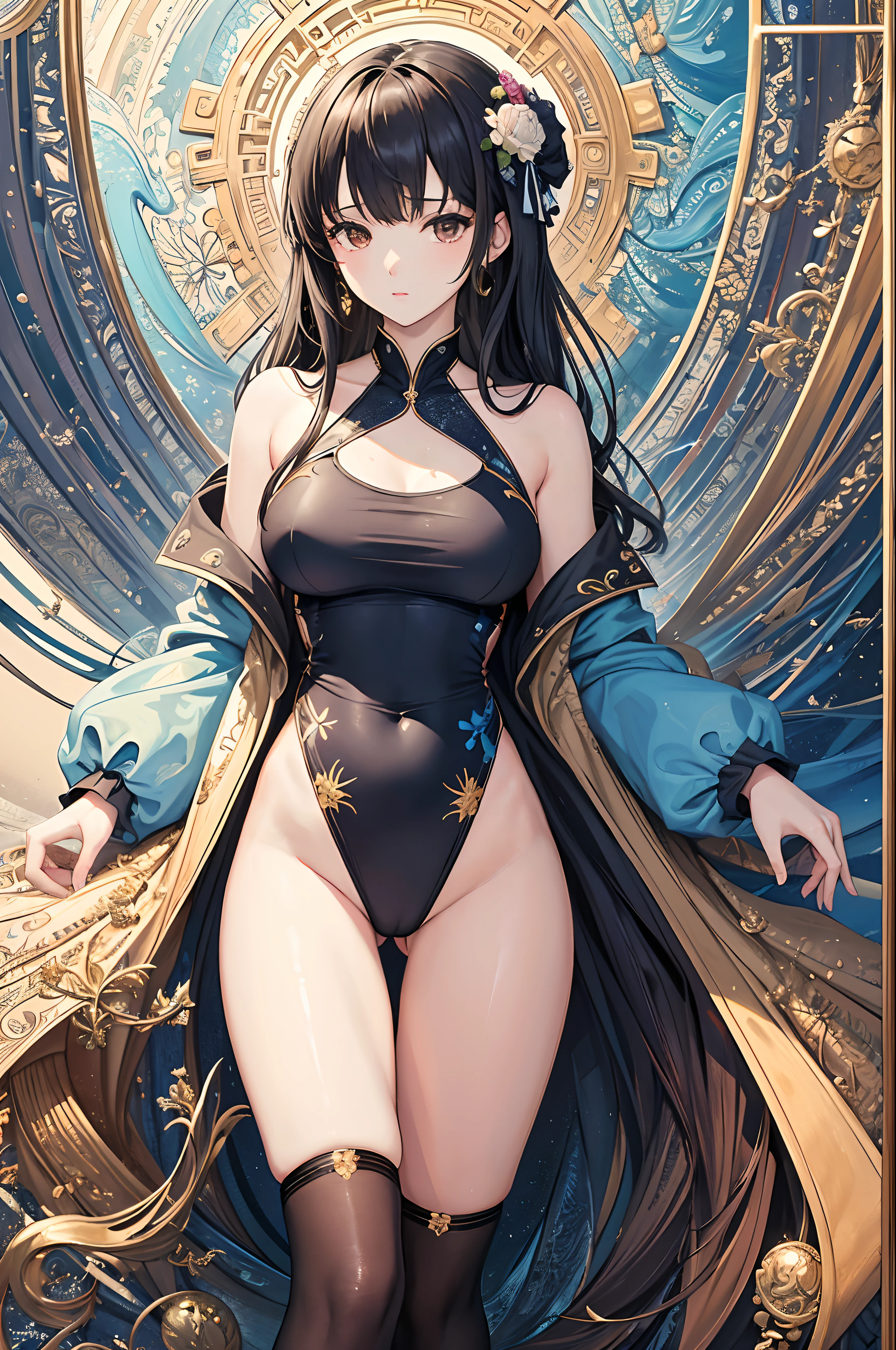 (masterpiece, top quality, best quality, official art, beautiful and aesthetic:1.2), (1girl:1.3), (fractal art:1.3), One-Piece Swimsuit, bikini swimsuit