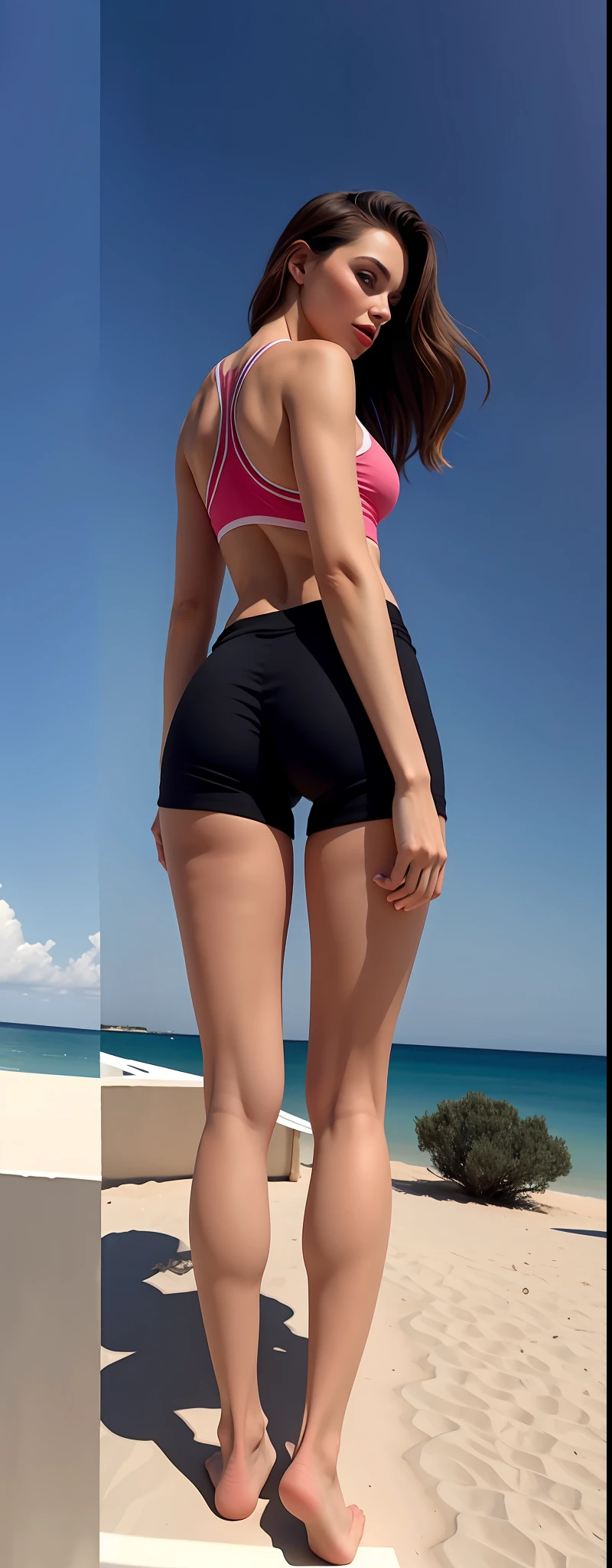 Uma mulher bonita em um top rosa e shorts pretos stands, booty shorts, Menina sexy usando shorts, Bermudas, shorts despojados, shorts pretos sexy, short shorts, coxas!!!!!!, coxas expostas!!!, regata preta apertada e shorts, pernas tonificadas, coxas!!!, wearing black shorts, low quality video, menina em forma, hot-pants, banda tonificado