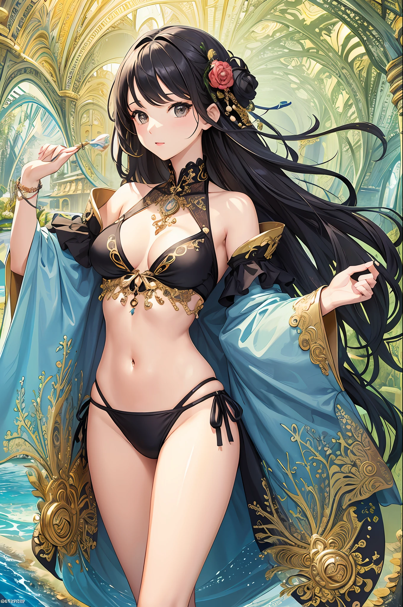 (Masterpiece, Top Quality, Best Quality, Official Art, Beautiful and aesthetic:1.2), (1Girl:1.3), (fractal art:1.3), bikini swimsuit