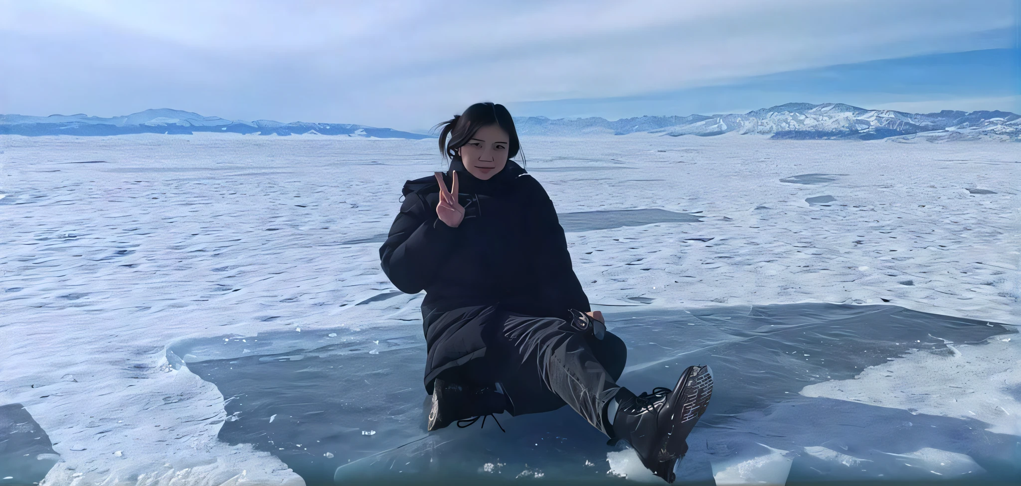 (((Woman on ice))), Ice Throne, Baikal in background, Top of the freezer cabin, （Snow）, cold as ice! 🧊, personal profile picture, Gemma Chen, Icy river, IU, gongbi, Walking on ice, xintong chen