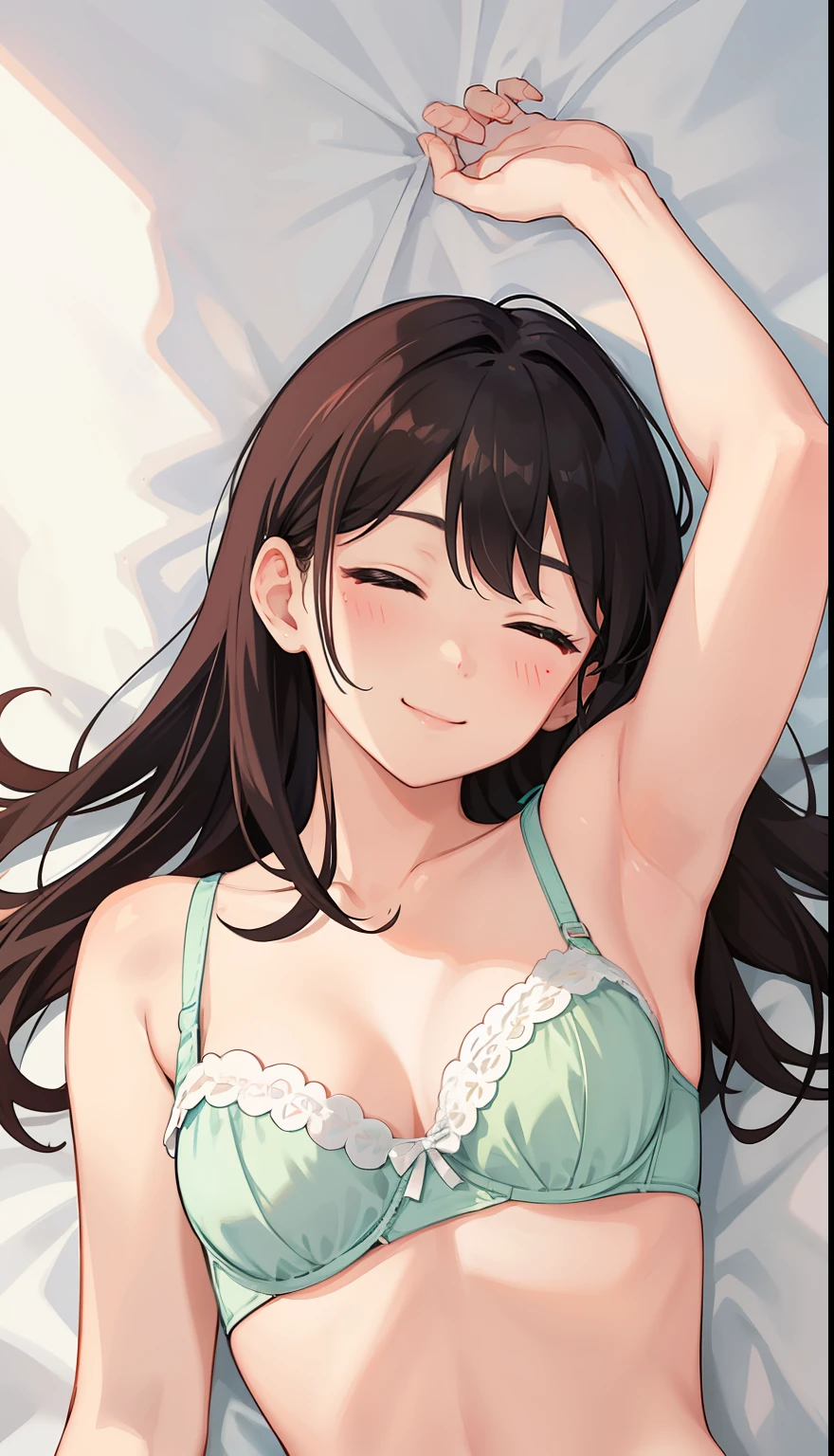 1girl in、A smile、Underwear、Cute underwear、Sleeping in large letters、Upper body portrait、