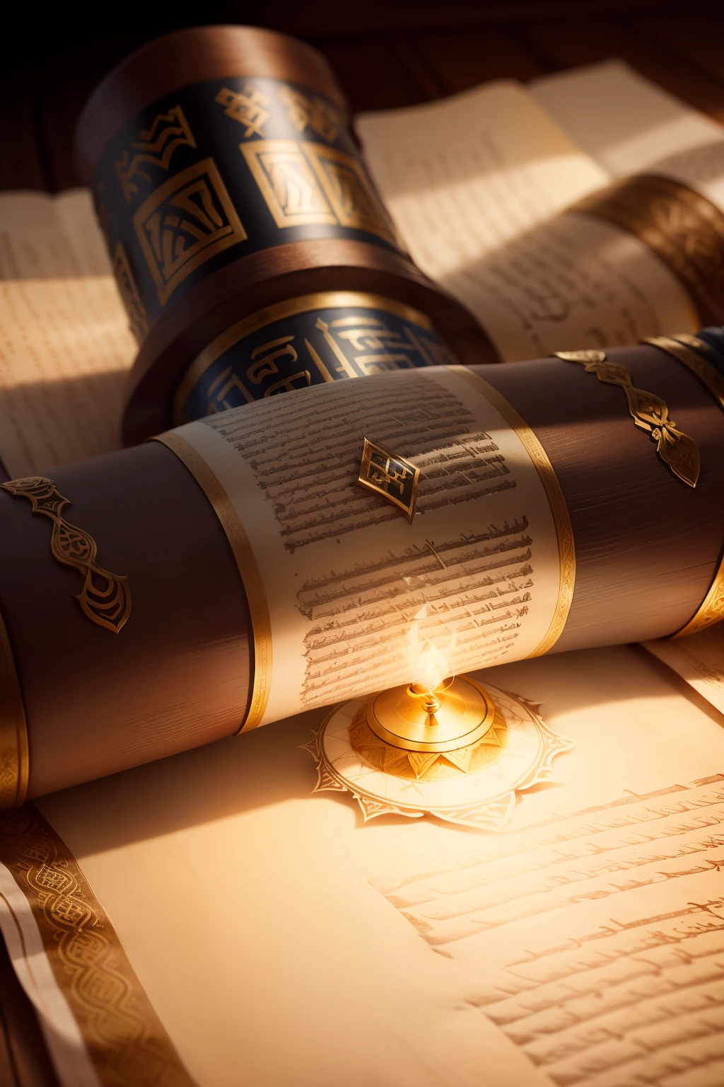 a stylized image of an open Jewish Torah scroll, with some visible Hebrew letters. This will directly symbolize the focus on Torah teachings and wisdom. Add a brightness level of light around the parchment to represent the luminosity and importance of these teachings.