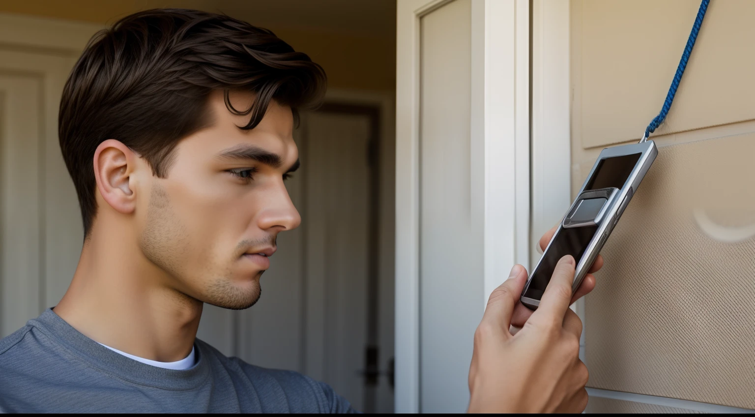 Young man hanging up his cell phone with determination