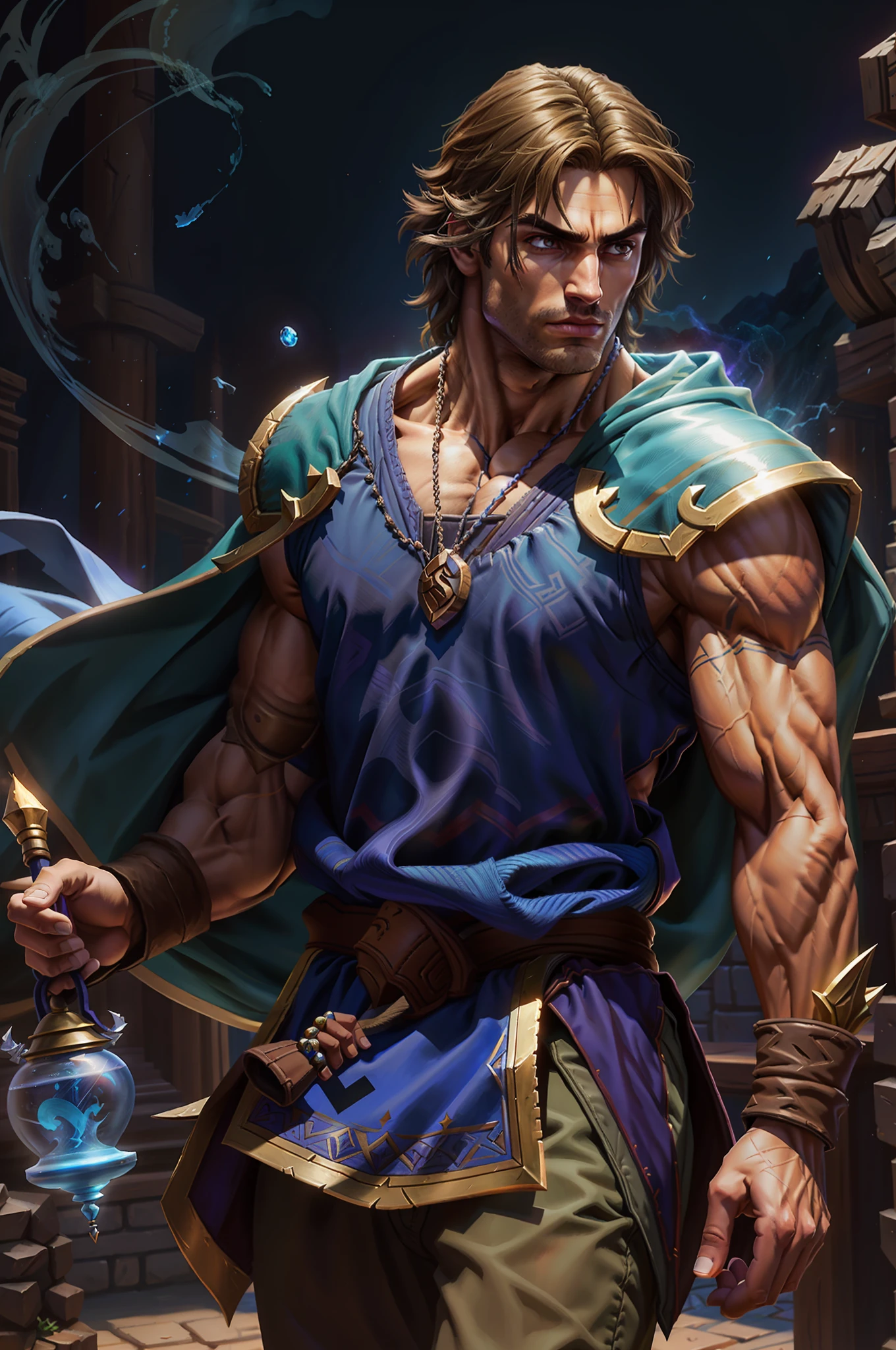 Arafed macho em uma roupa azul segurando uma espada e uma capa azul, kaladin stormblessed, portrait of demigod hercules, caleb from critical role, handsome prince of persia, Stanely Artgerm, Artgerm extremamente detalhado, Guilherme H. Pongiluppi, Skinny Masculino Fantasia Alquimista, casimiro arte, fantasia estilo de arte hearthstone