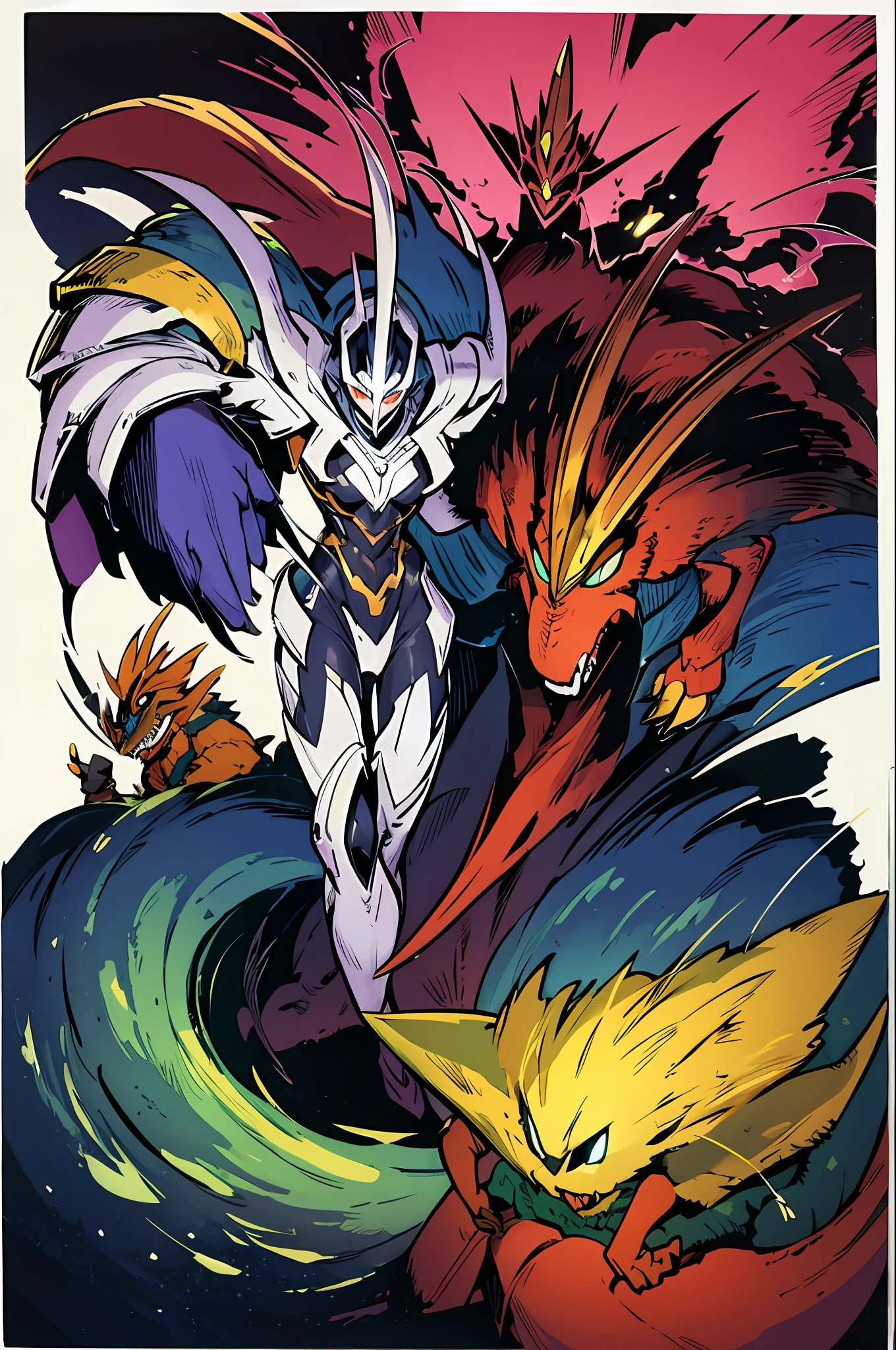 barbarian, digimon, insect angel with multiple heads full armor