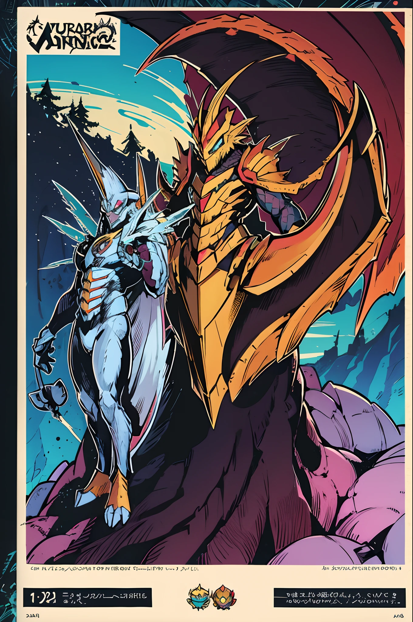 barbarian, digimon, insect angel with multiple heads full armor ,beast dragon,hydra