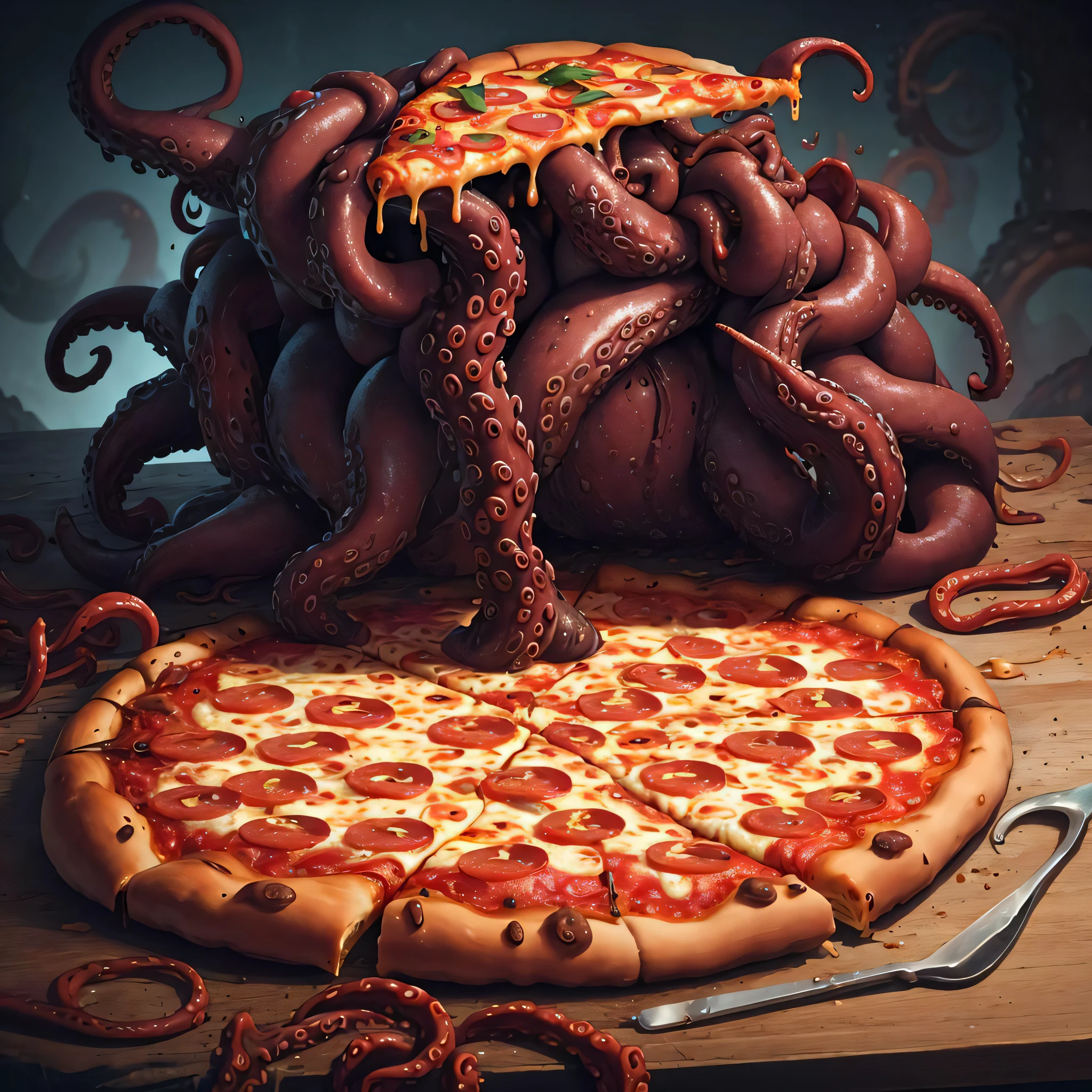 best quality, pizza, tentaclehorrorai,