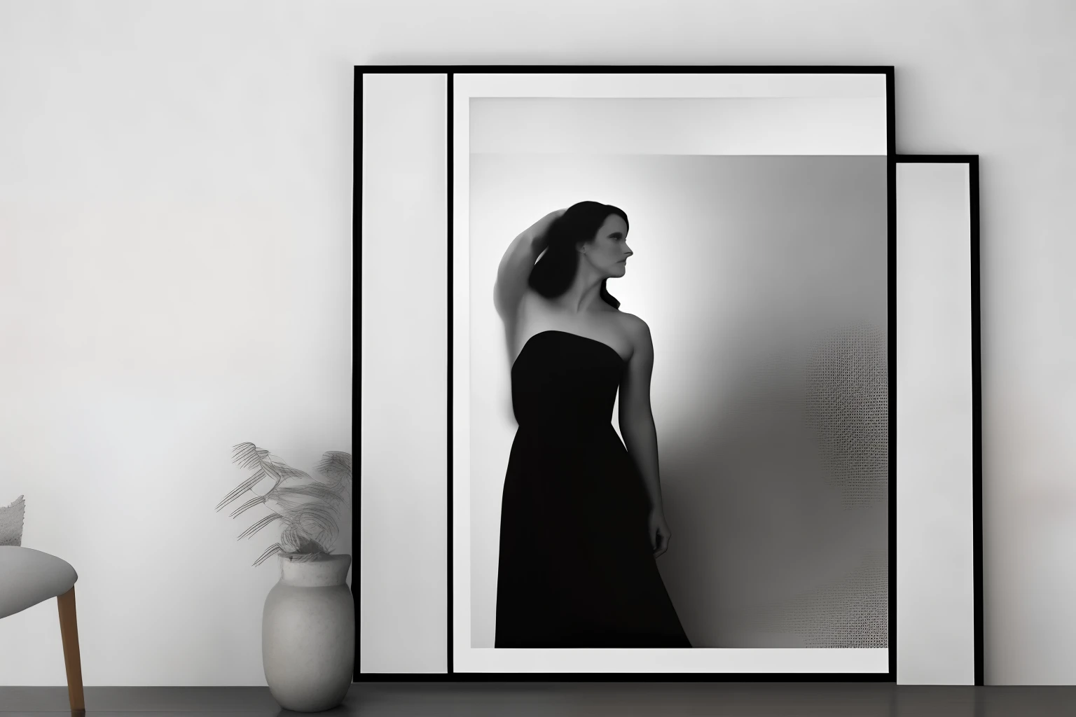 Arafed photo of a woman with a black and white image, inspiriert von Dora Maar, inspiriert von Galen Dara, inspiriert von Grete Stern, inspiriert von Myra Landau, inspiriert von Evaline Ness, Video-Standbild, inspired by Méret Oppenheim, Digitale Kunst H 9 6 0, im Stil von Dora Maar