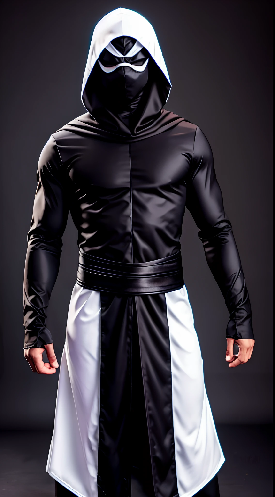 Cosplay do Noob saibot, 35 anos , roupas brancas, roupas de ninja brancas , white ninja mask , ultra realista
