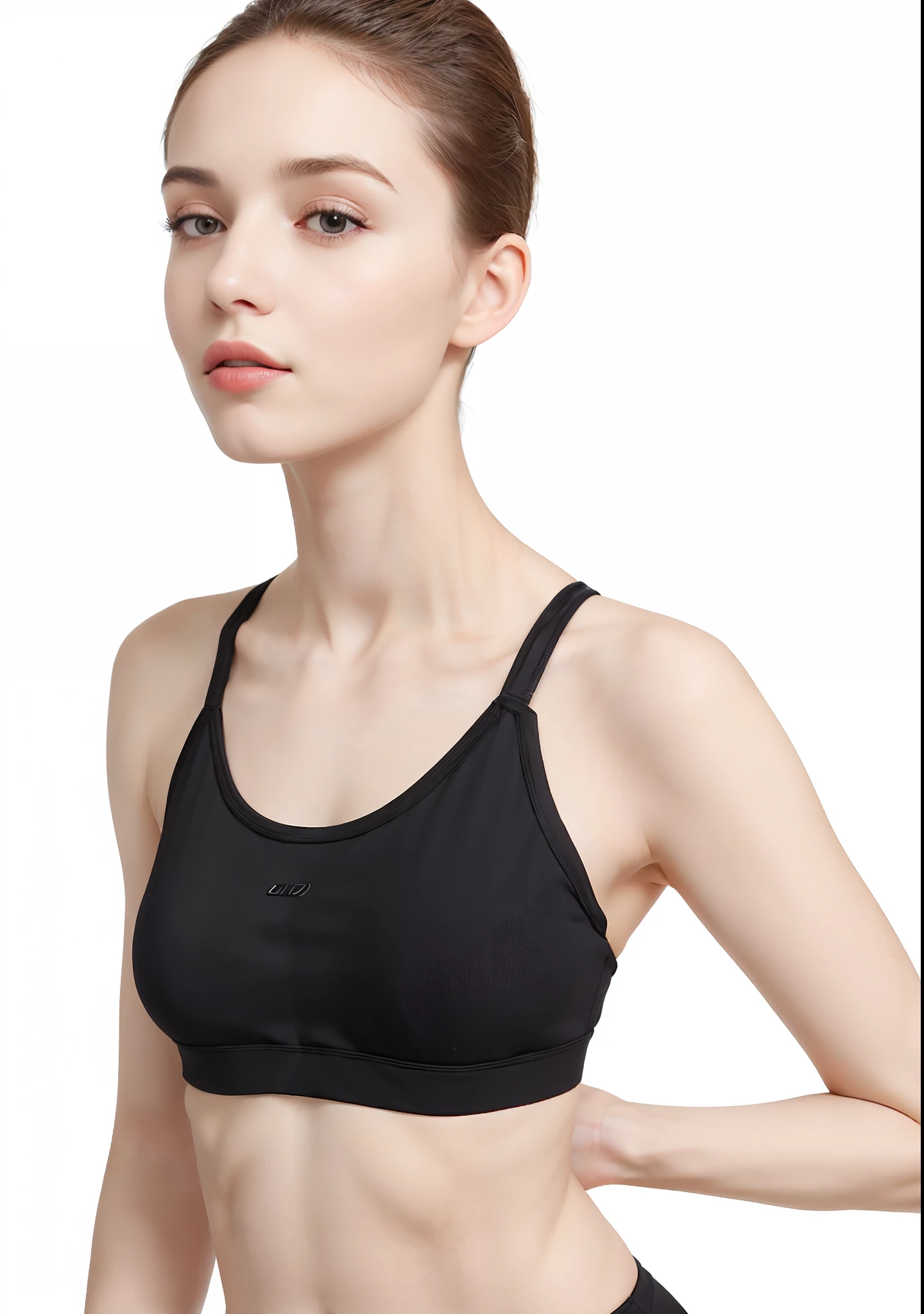 A closeup of a gorgeous woman in a sports bra top, sports bra, brassier, Esporte bom, detailed sports bra, sport bra and shirt, tight push up bra, Bralette, very tight small push up bra, sport bra and shorts, roupas esportivas, peito achatado, parte superior do corpo, Titular Top, Encaixe figura delicada, forma magra e sexy, corpo magro e liso
