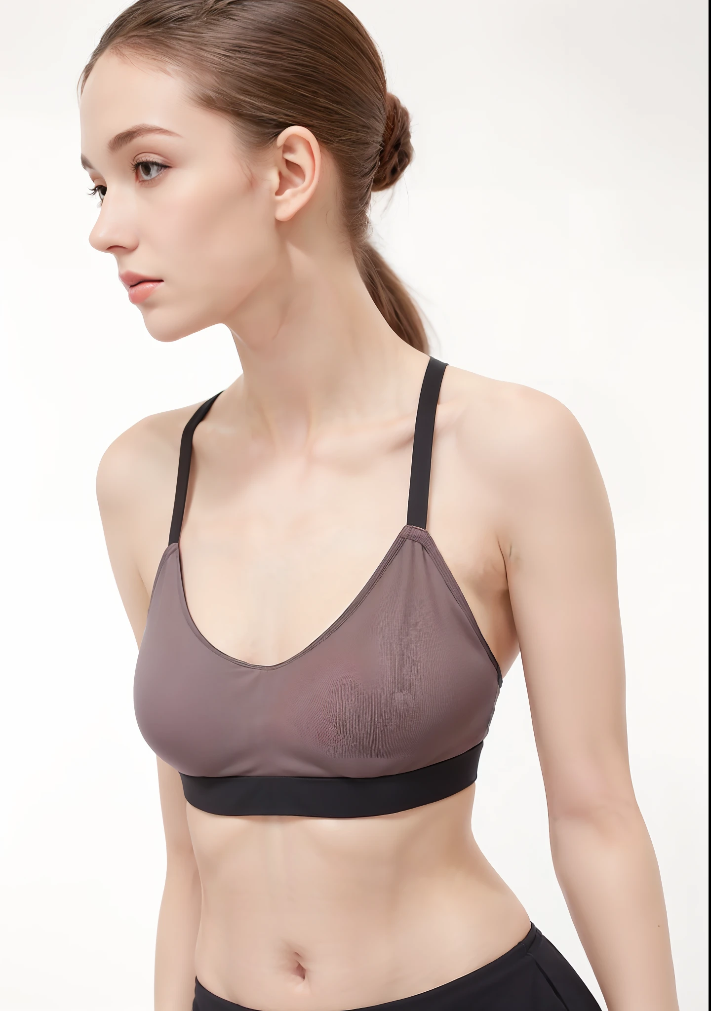 A closeup of a gorgeous woman in a sports bra top, sports bra, brassier, Esporte bom, detailed sports bra, sport bra and shirt, tight push up bra, Bralette, very tight small push up bra, sport bra and shorts, roupas esportivas, peito achatado, parte superior do corpo, Titular Top, Encaixe figura delicada, forma magra e sexy, corpo magro e liso