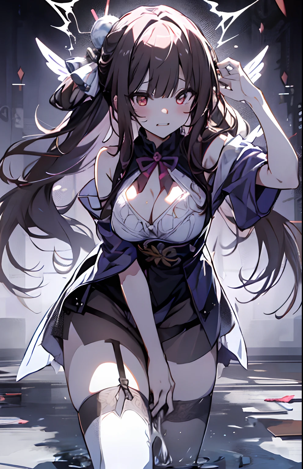 NSFW, ((Japanese anime, brunette girl, delicate, tsundere), (sexy, shimmering luster, red flashing eyes), (advanced shadow, unique light and shadow effect), (monochrome background, highlight reflection effect), (vivido and pwerful expressions and movements), (white underwear (seethrough), panties (seethrough)), (orgamsing face, orgasming looked, horny face, horny, squirting pussy, sex toy, dildo)