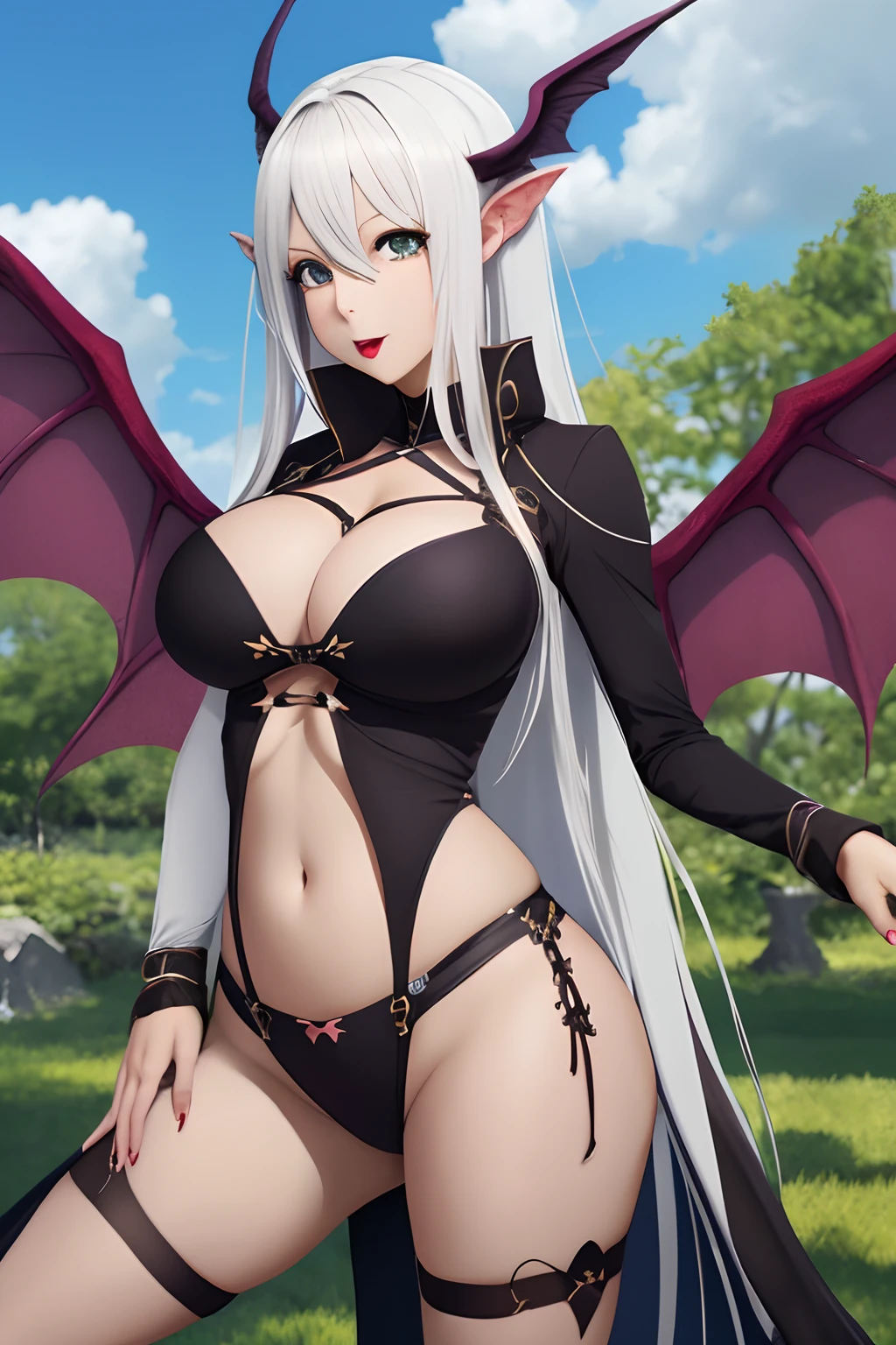 succubi,long whitr hair,Lace suspenders,Wings,coda,Obscene lines,quadratic element,anime big breast,Stick out your tongue,high-heels,