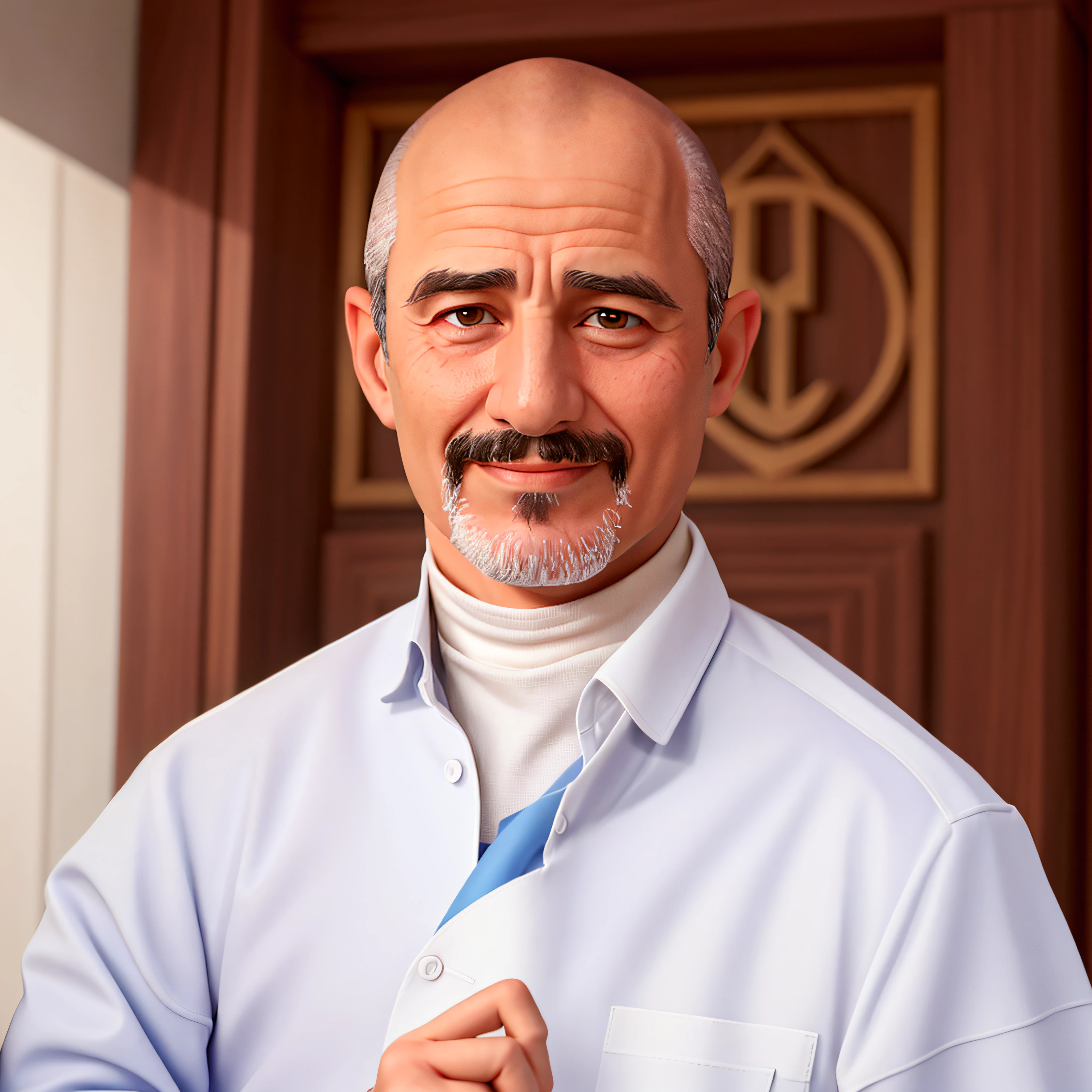 Homem careca, majo, mais velho, com 60 anos de idade, ((careca)), estilo Disney Pixar, wearing white doctor's lab coat, usa bigode e cavanhaque, Bogdan Rezunenko, Vitaly Bulgarov, Oleg Bulakh, Vsevolod Ivanov, Andrei Riabovitchevy, Pavel Shvedov, Zoran Janjetov, Ivan Laliashvili, Andrei Ryabovichev,