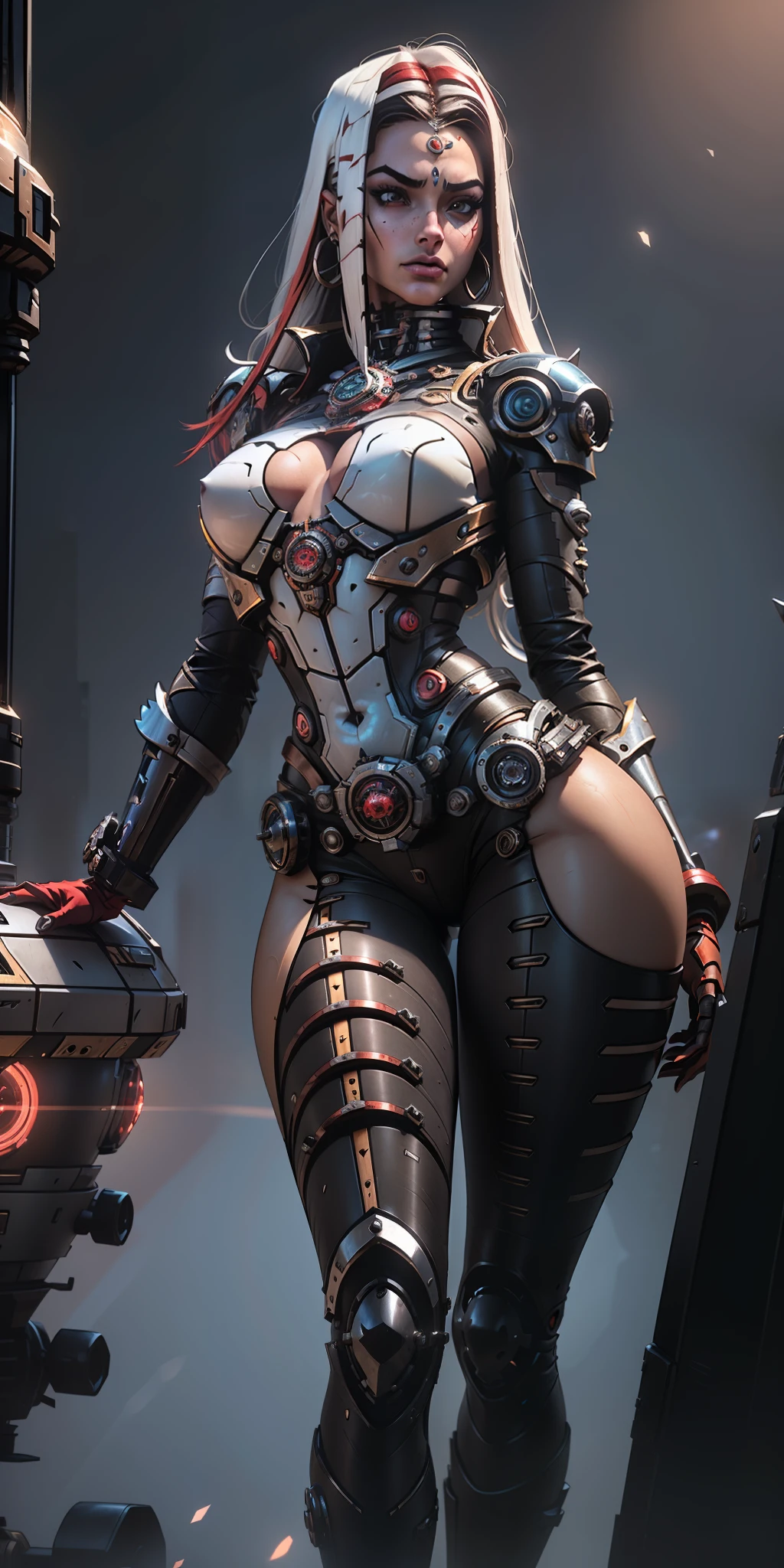 nsfw, a mais alta qualidade, detalhes marcantes, super high res, (fidelidade: 1.4), best illustration, favorable details, Close-up, ((uma garota africana mecha com um rosto delicado e bonito, Red and white semimechanical body: 1.8)), (peito grande: 1.2), sexy, umbigo, decote, Cyberpunk, futurista, mechanical aesthetics, complex machinery, background is a high-tech lighting scene of the futuristic city, Motor Virtual 5, Perfect detail rendering, octane rendering, Ultra HD | |