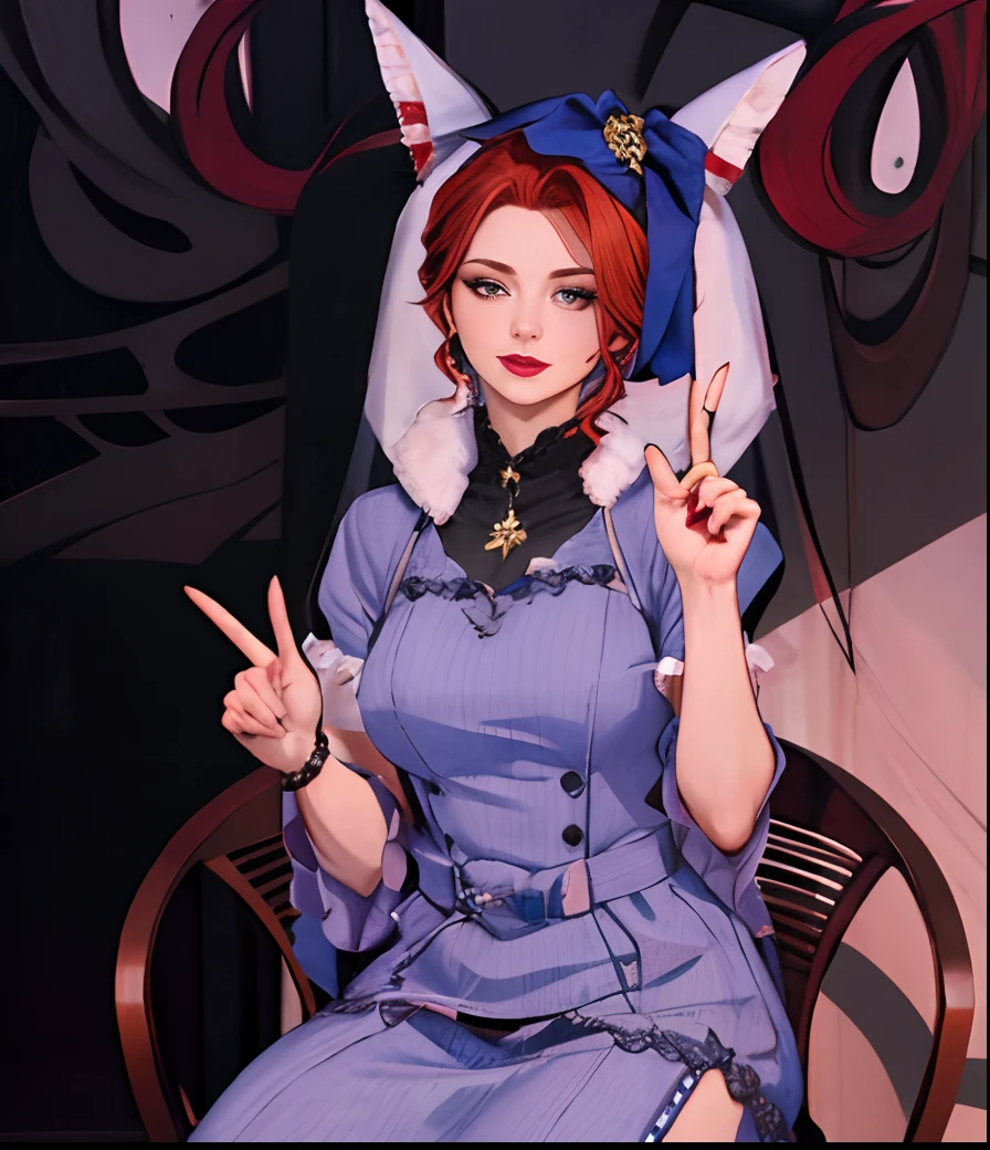 Red-haired woman giving finger hand gesture