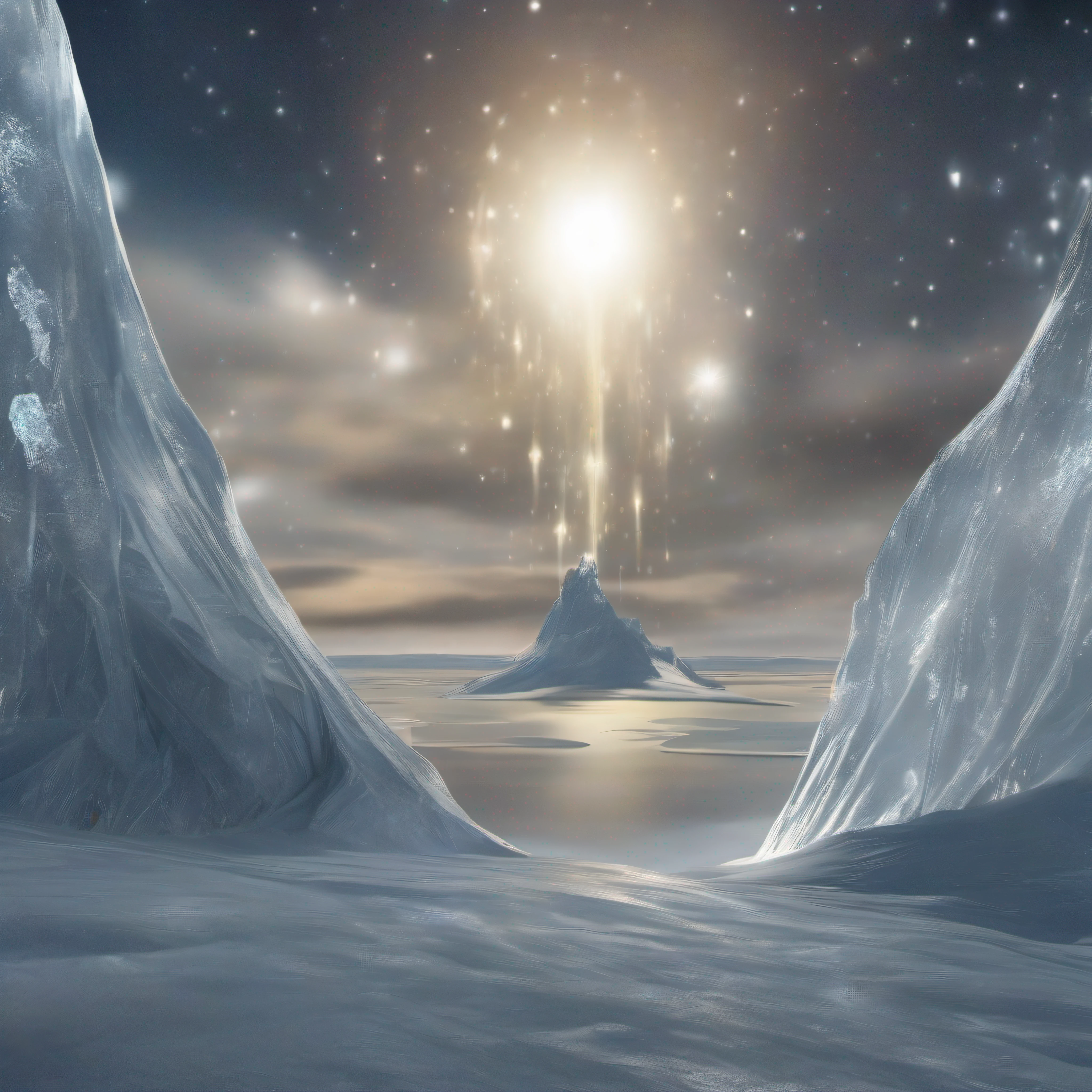 Extraordinary apparition in the icy sky of the South Pole, uma figura com sete chifres e olhos flamejantes, porte avantajado, coming from another dimension, arte de Clemilton Barbosa, detalhes intrincados, highes definition