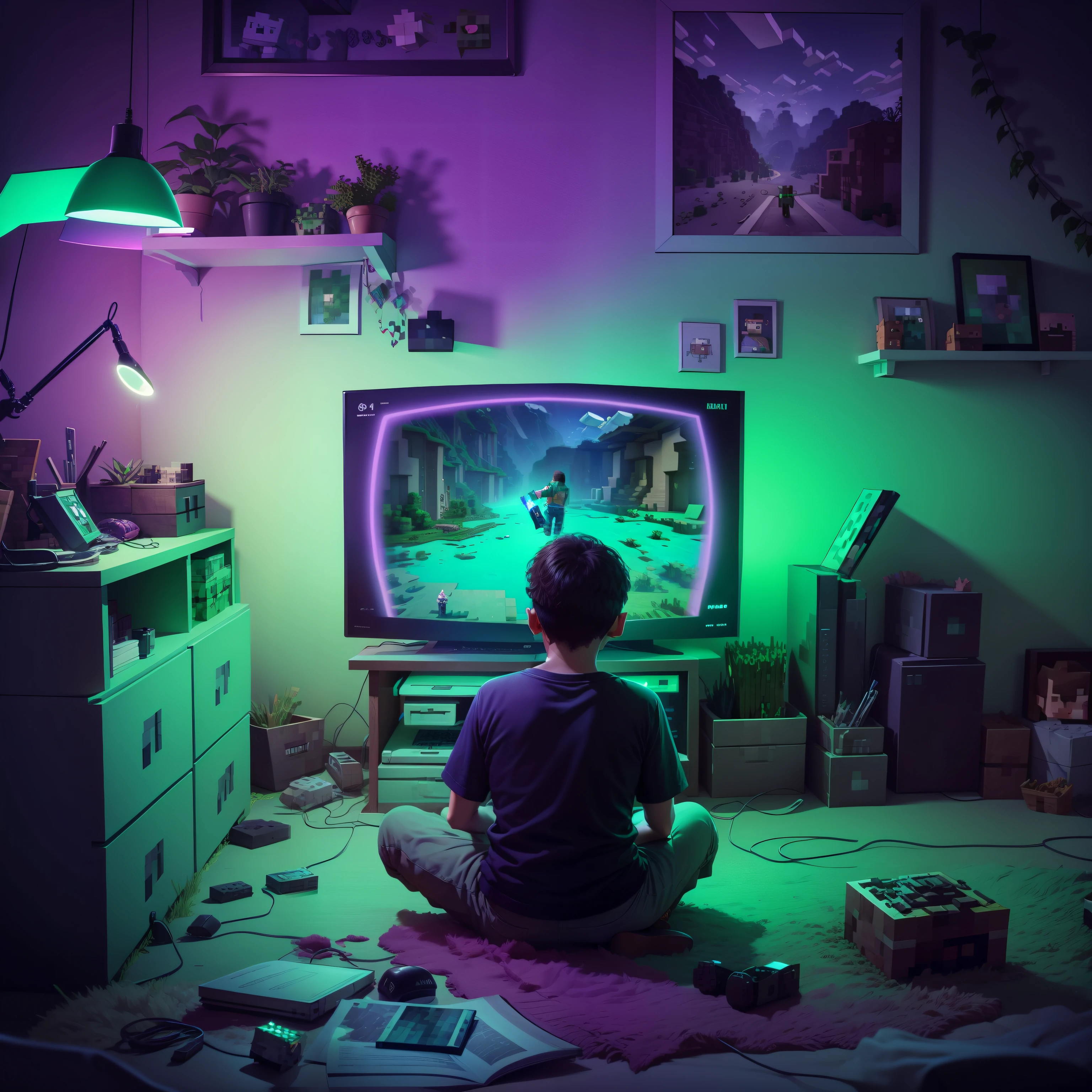 menino jogando minecraft, despoluir imagem