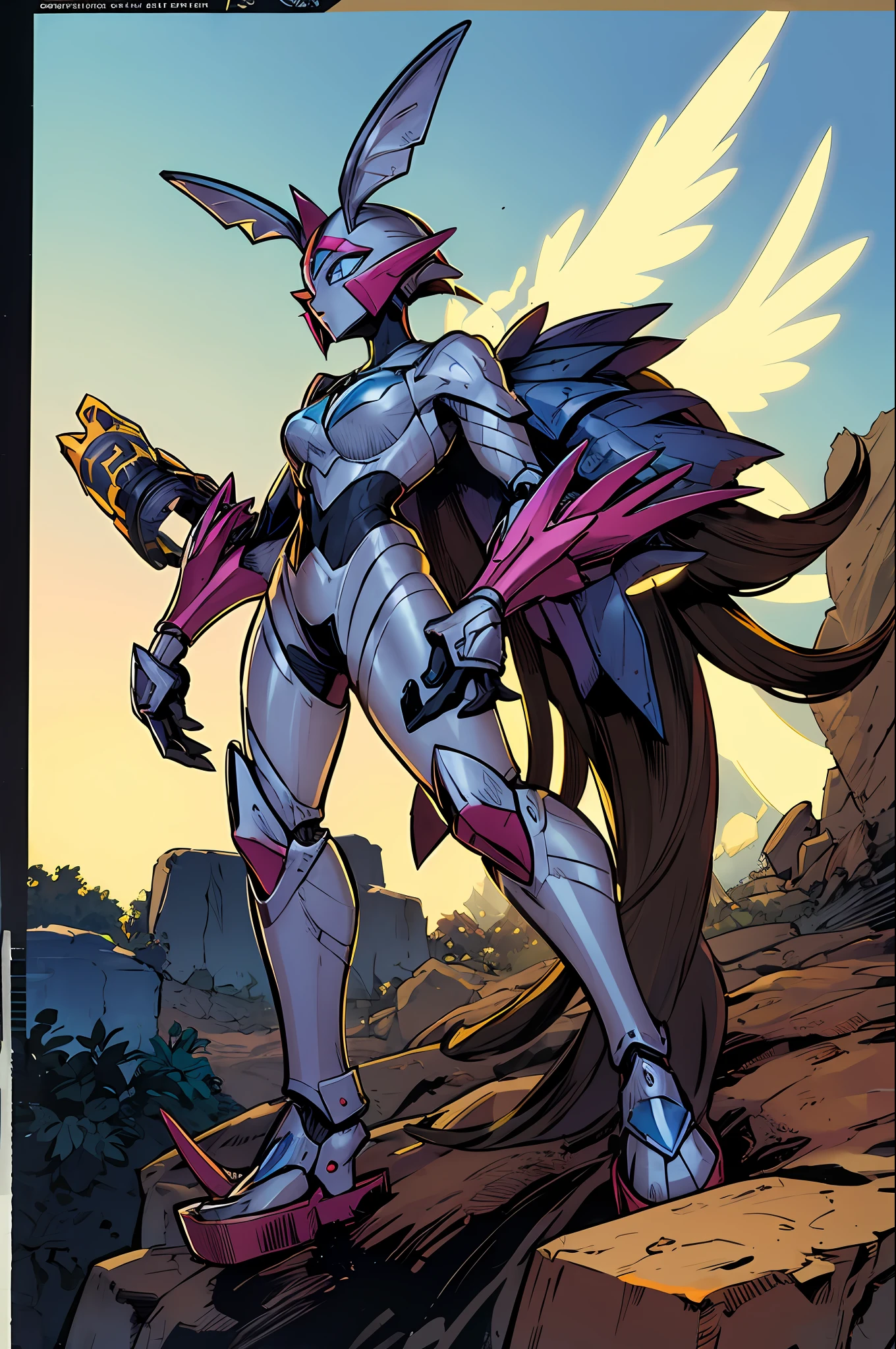 barbarian, digimon, insect angel with full armor, guyver, sentai, female robot, organic body ,flipflops