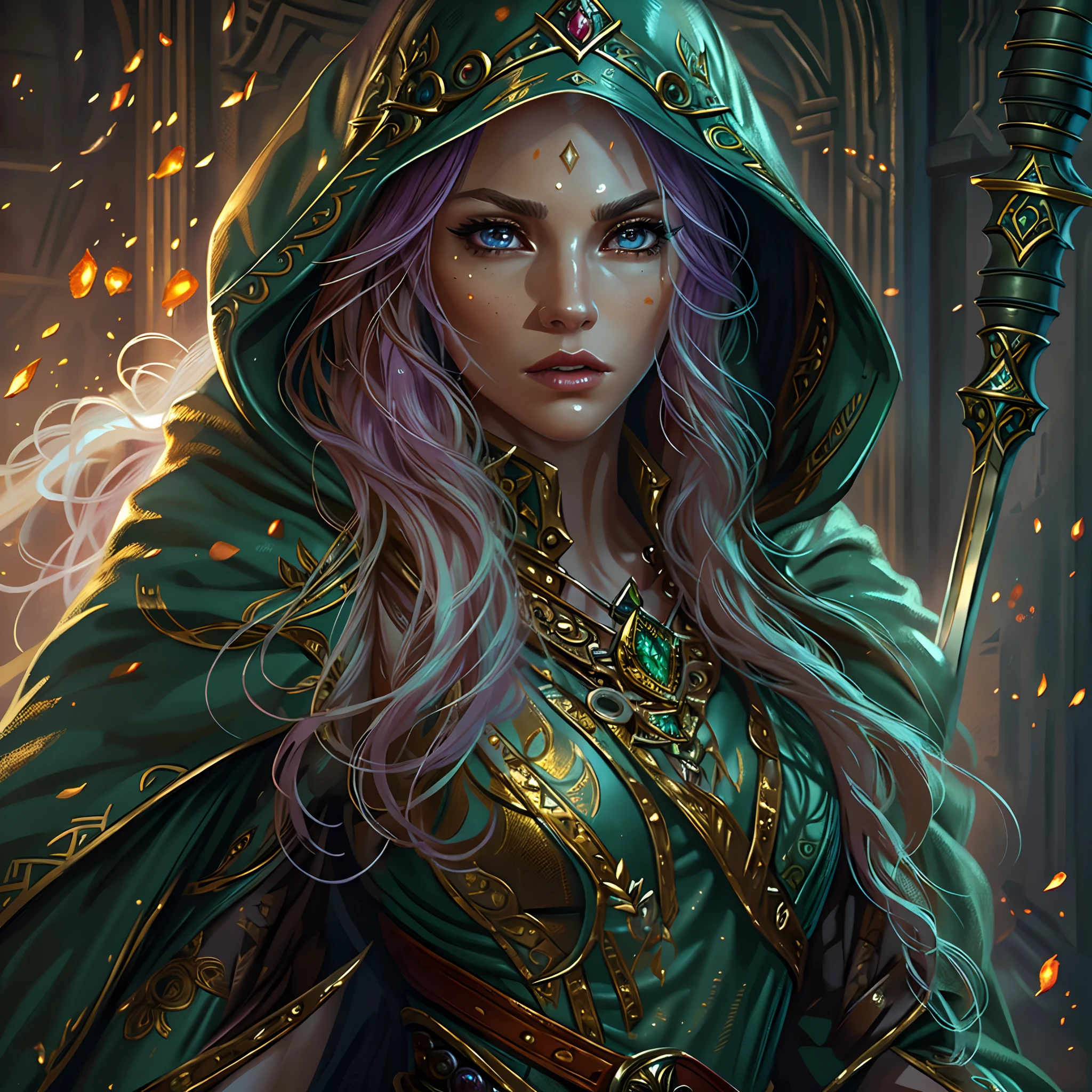 a picture of a female elf (intense details, Masterpiece, best quality: 1.5) fantasy swashbuckler, fantasy fencer, armed with a slim sword, shinning sword, metallic shine, colorful clothes, an ultra wide shot, full body (intense details, Masterpiece, best quality: 1.5)epic beautiful female elf (intense details, Masterpiece, best quality: 1.5), [[anatomically correct]],  rich hair, braided hair, long hair, small pointed ears, fantasy urban street (intense details, Masterpiece, best quality: 1.5),  purple cloak  (intense details, Masterpiece, best quality: 1.5), long cloak (intense details, Masterpiece, best quality: 1.5), elven leather armor (intense details, Masterpiece, best quality: 1.5) sense of daring, sense of adventure, controlling a swirling fiery, red radiant magic (1.5 intricate details, Masterpiece, best quality),high details, best quality, 8k, [ultra detailed], masterpiece, best quality, (extremely detailed), dynamic angle, ultra wide shot, photorealistic, RAW, fantasy art, dnd art,fantasy art, realistic art,