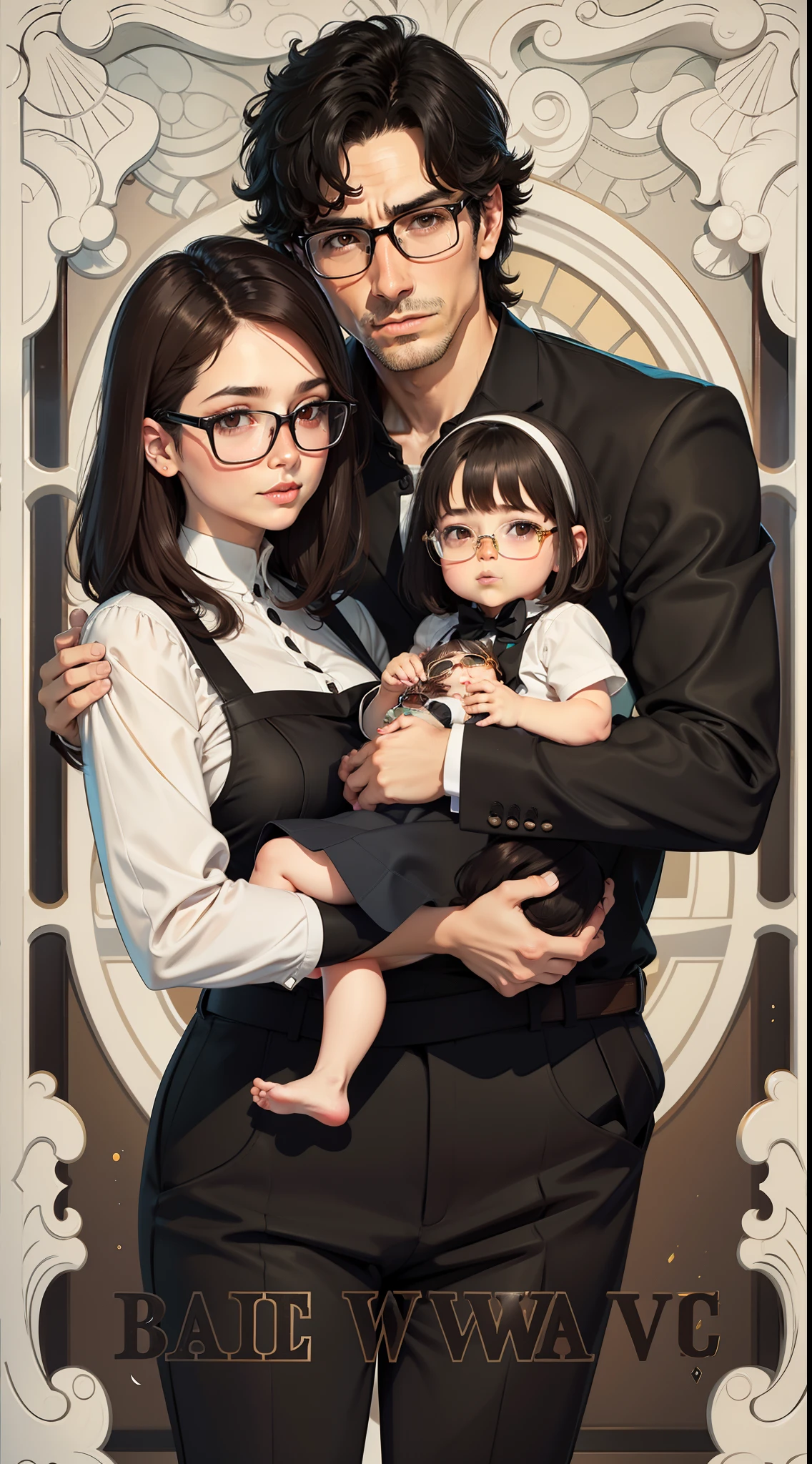 A man with short black hair and a woman with long brown hair and glasses holding a baby girl,Family of three,
