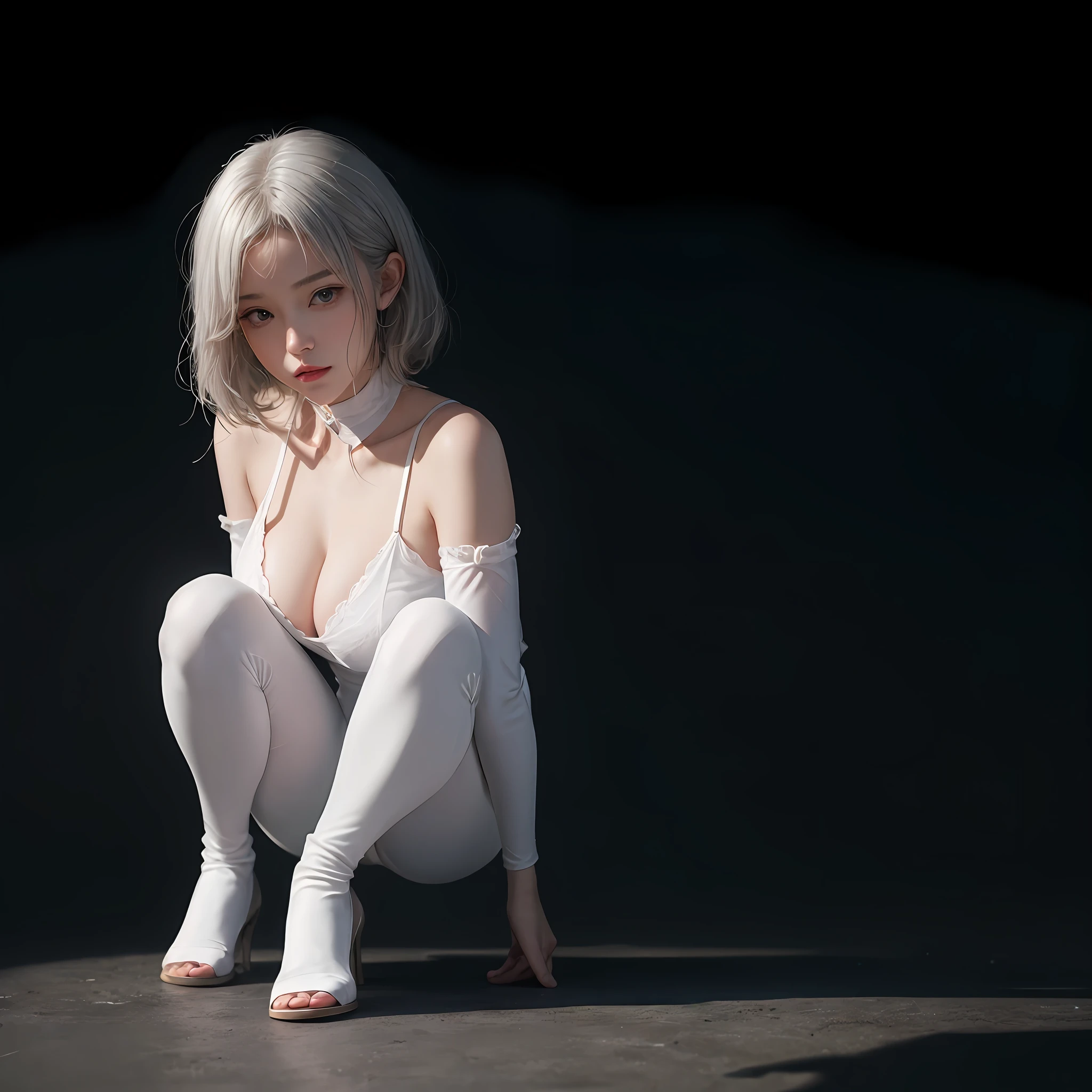 ((NSFWSTILLSHOW))、no extra arm:2、no extra hand:2、no extra leg:2、((solo 1girl))、{full length|Full height|all-fours|Half squatting|Flying|Jumpping|Ass focus、looking ahead}、{Wide Shot:1.5|Drone view|OverHeadShot|From below:1.5}、(wetted Porcelain skin、Wetted White skinny bodysuit)、Very thin and soft fabric、wetted face、{wetted hair|Floating hair|Shiny hair|Black hair|Blonde hair|Silver hair|Short Bob|Half Up|Curly hair}、Detailed Clear Nipples、detailed crotch、(The shape of the pubic area is Clearly Visible:1.2)、ass visible through thighs:1.3、Nipple shadow、(masterpiece, Best quality)、(((Photorealsitic:1.37)))、(BokeH)、smooth shading、({childish|Gigantic cleavage:1.37})、((((detailed beautiful face))))、Darkbackground、neons、zydG、high collar、elbow_gloves、Floating in the SPACE、Blue Earth、{dreamlike|creative refinement}、