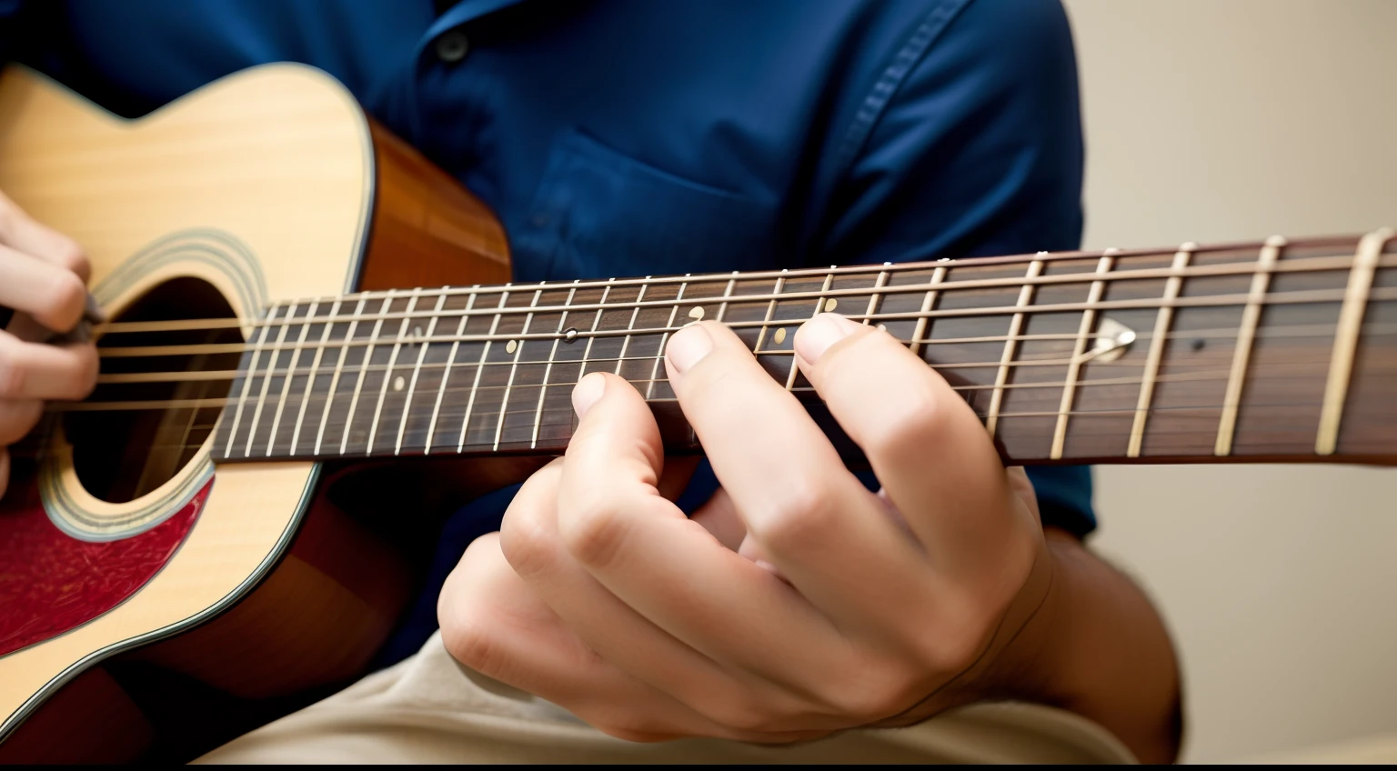 Close-up of your hands touching the strings of the guitar or holding the brush.