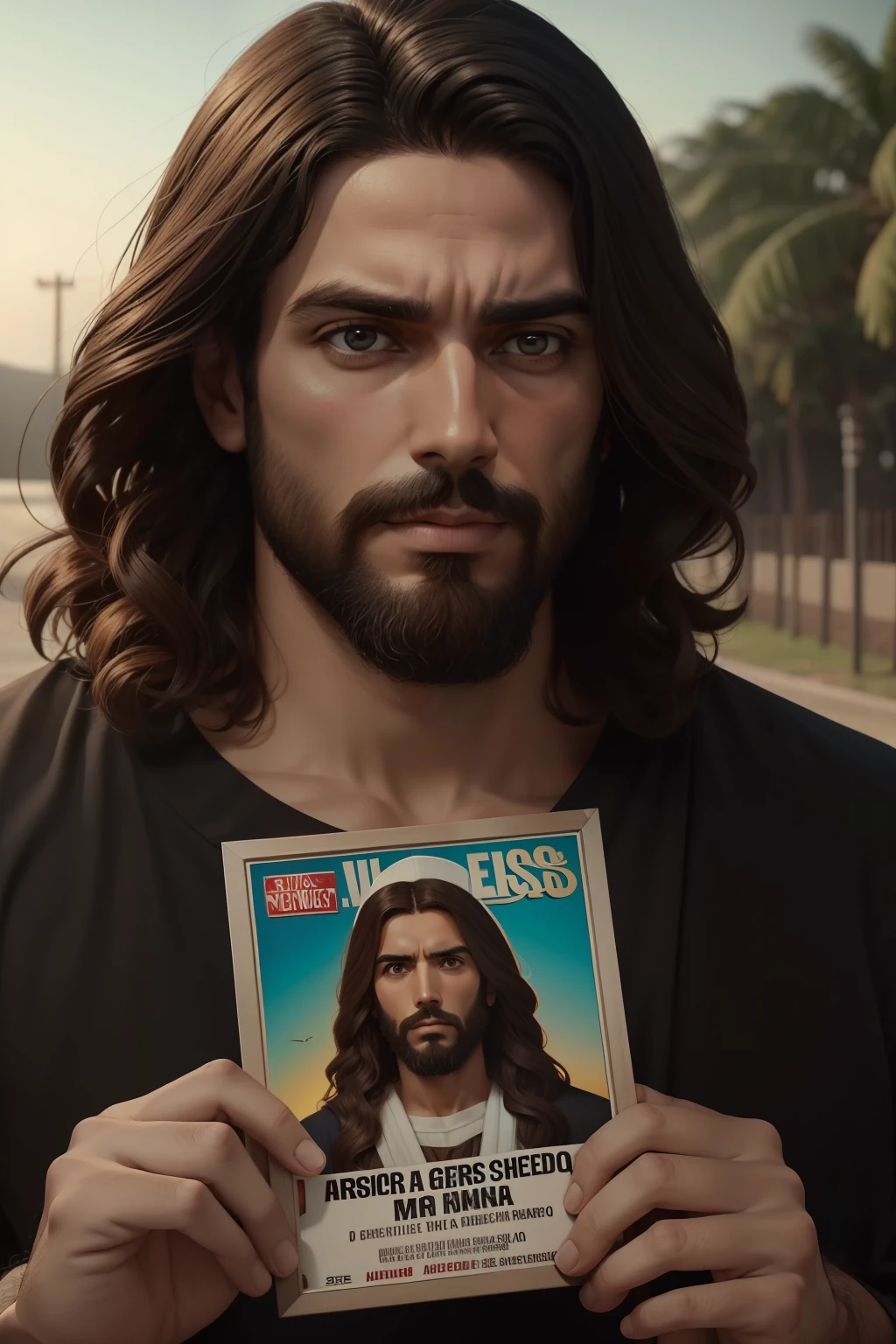 Jesus Cristo compridos e barba segurando uma placa que diz Sevoce ama deus precia ve, Miniatura do YouTube, Jesus Gigachade, Nicodemos, Directed by: Bernardo Daddi, Directed by: Cesar Faini, Arte Digital