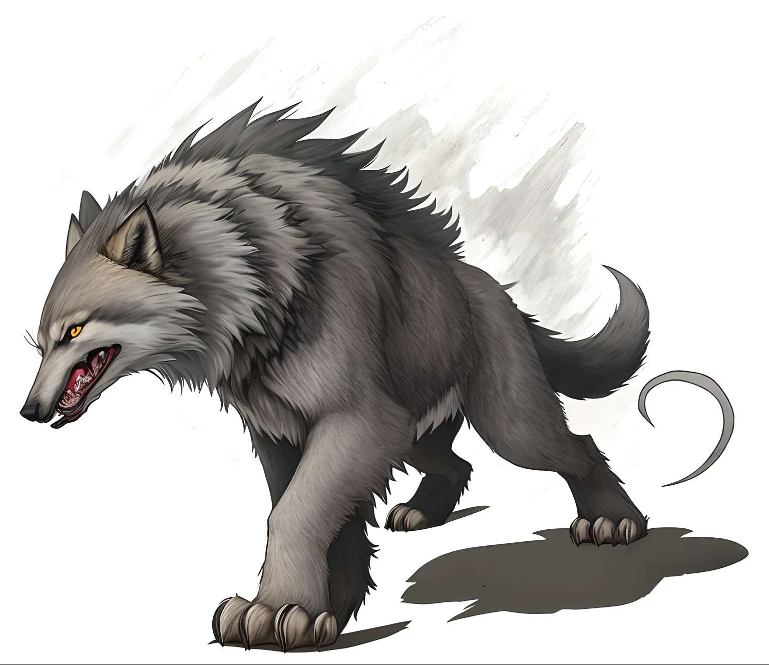 there is a drawing of a werewolf walking on the ground, a minotaur wolf, fenrir, dire wolf, demon-fang gnoll, gnoll, grim - wolf, werewolf”, werewolf?, by Miklós Borsos, werewolf, an anthropomorphic wolf, portrait of a gnoll, by József Borsos, realistic, 8k