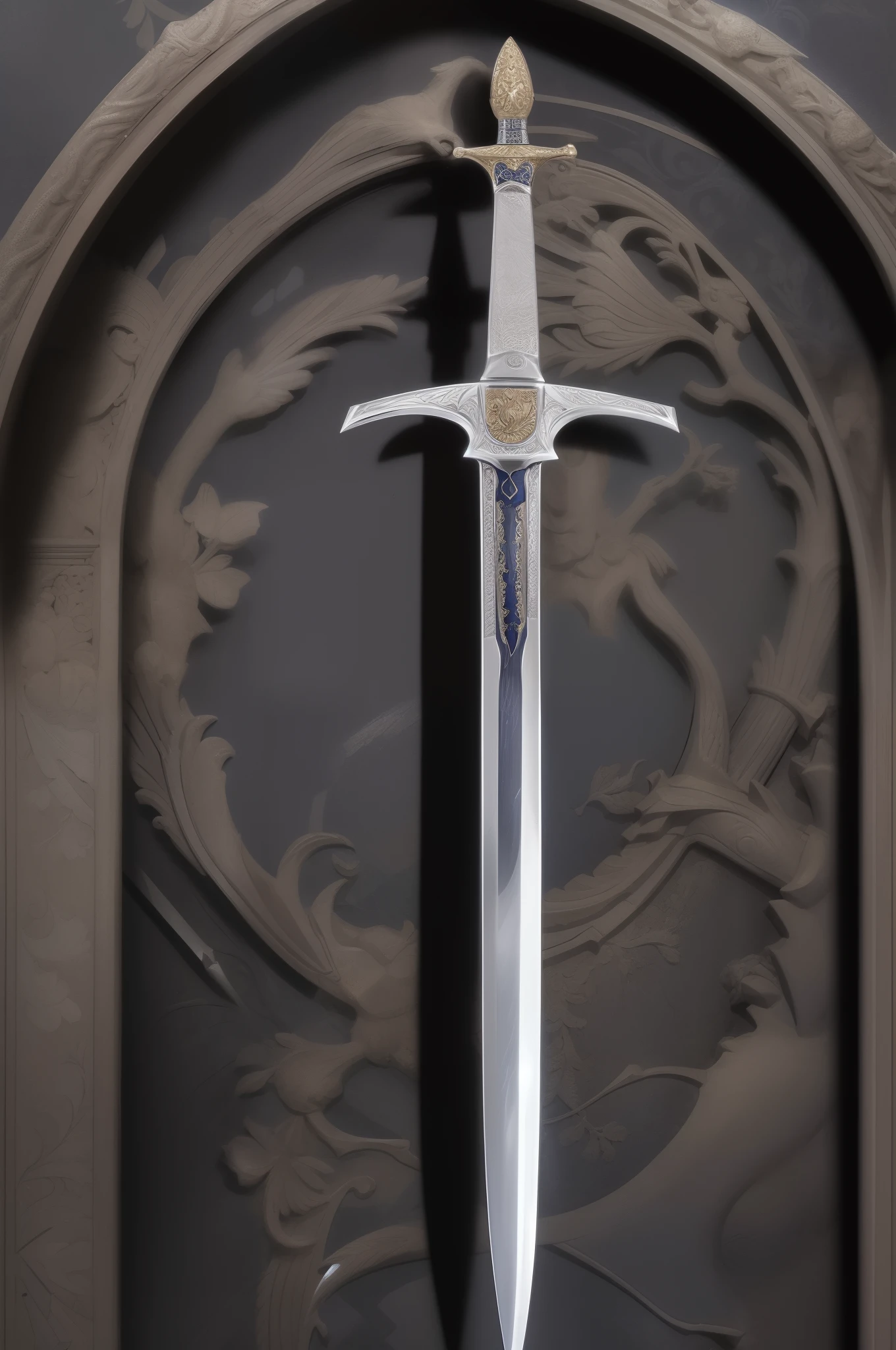 There is a sword that is on display in a case, Espada e escudo, design de espada, espada grande, Espada medieval, Very sharp and detailed image, espada bonita, Detalhe 4K, high detail and very sharp, Detalhe 4k, arabian sword, Espada larga, espada, Espada de fantasia de guerreiro, arma medieval, uma espada larga, High sharp detail