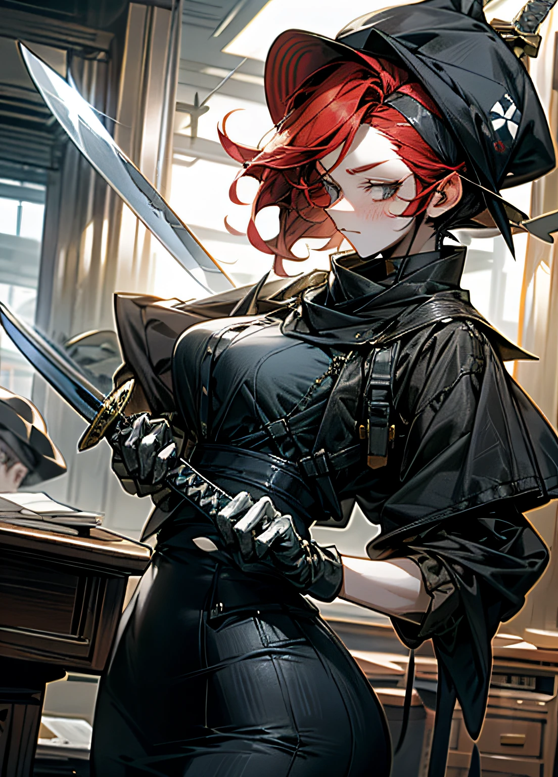 redheadwear，Royal sister，co，sci-fy，short detailed hair，office worker，Fight with a sword，huge tit