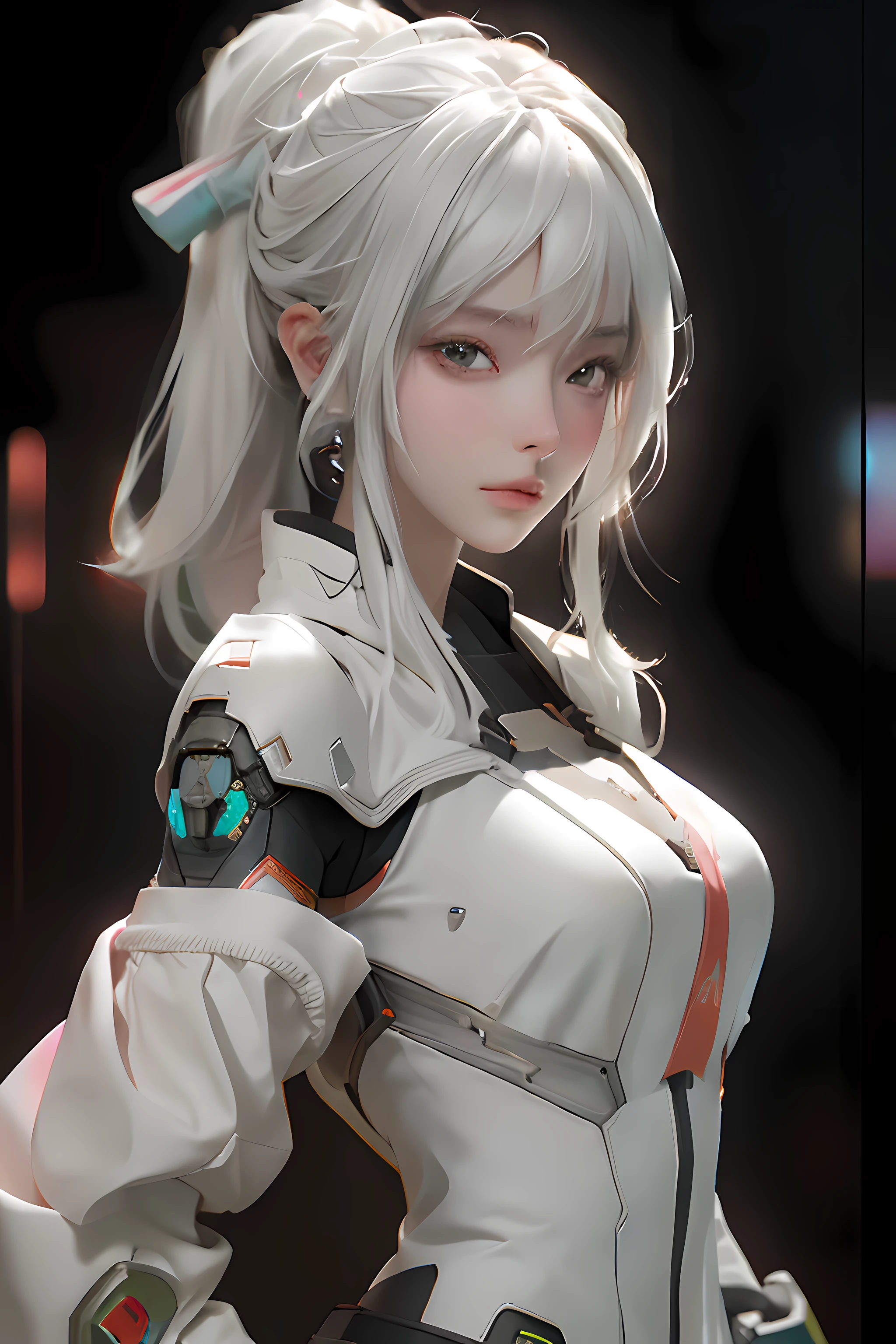 ((best qualtiy)), ((tmasterpiece)), (the detail:1.4), 3D,( A beautiful cyberpunk female image),hdr（HighDynamicRange）,Ray traching,NVIDIA RTX,Hyper-Resolution,Unreal 5,Subsurface scattering、PBR Texture、post-proces、Anisotropy Filtering、depth of fields、maximum definition and sharpness、Many-Layer Textures、Albedo e mapas Speculares、Surface coloring、Accurate simulation of light-material interactions、perfectly proportions、rendering by octane、Two-colored light、largeaperture、Low ISO、White balance、the rule of thirds、8K raw data、White color hair，full bodyesbian