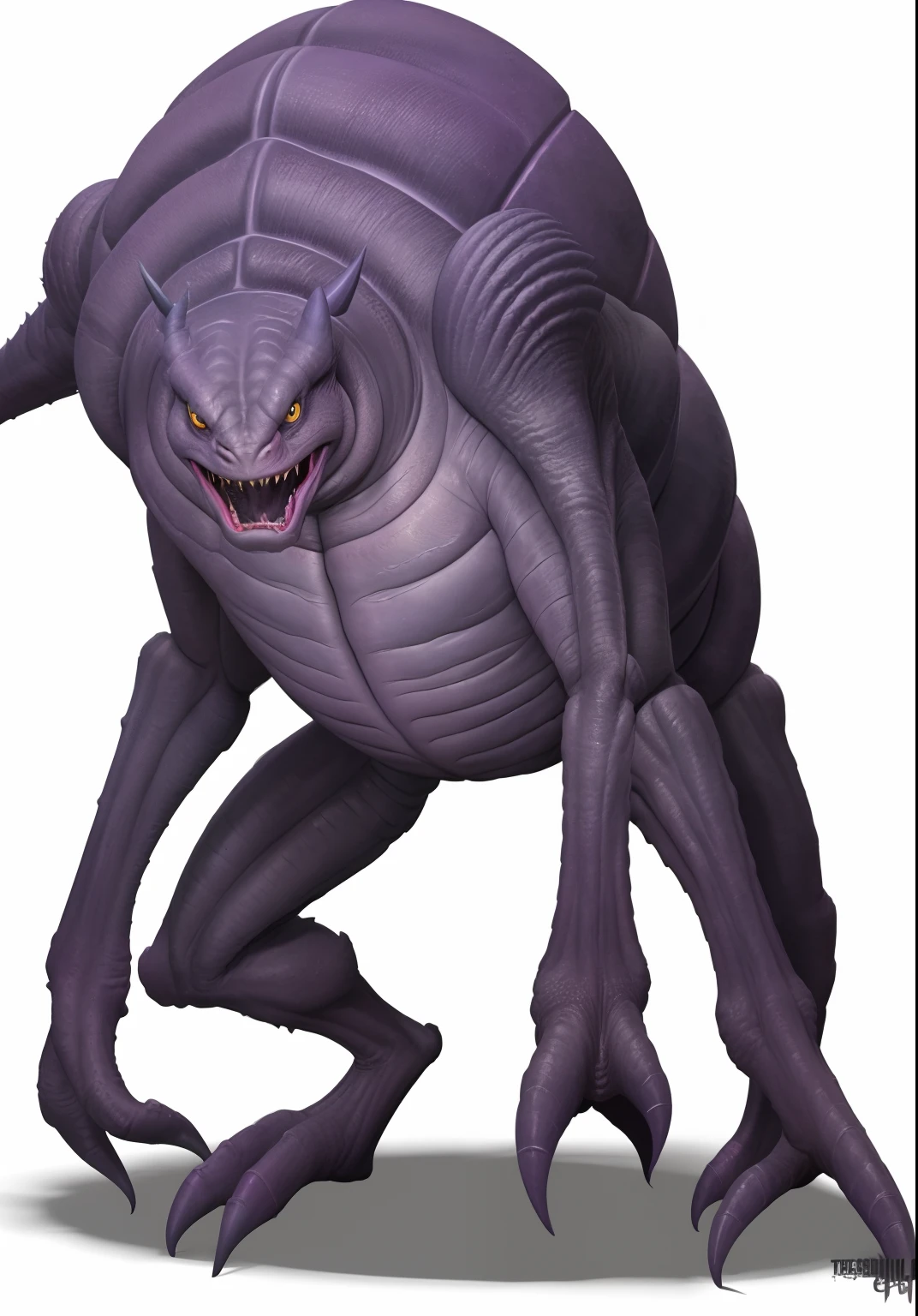 a close up of a purple creature with claws on it, grotesque large alien, realistic creature concept, monster concept art, fat ripped satanic creature, creature concept art, creature design, concept creature character art, creepy mutant flesh creature, humanoid creature, humanoid turtle monster, madness creature, a humanoid thistle monster, big titan creature in the center, realistic, 8k