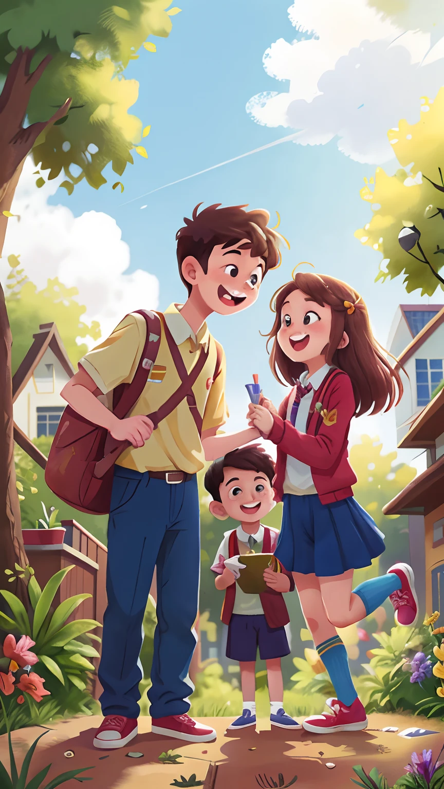 1 couple, 1 male 1 female, student, cute happy, school garden youth,