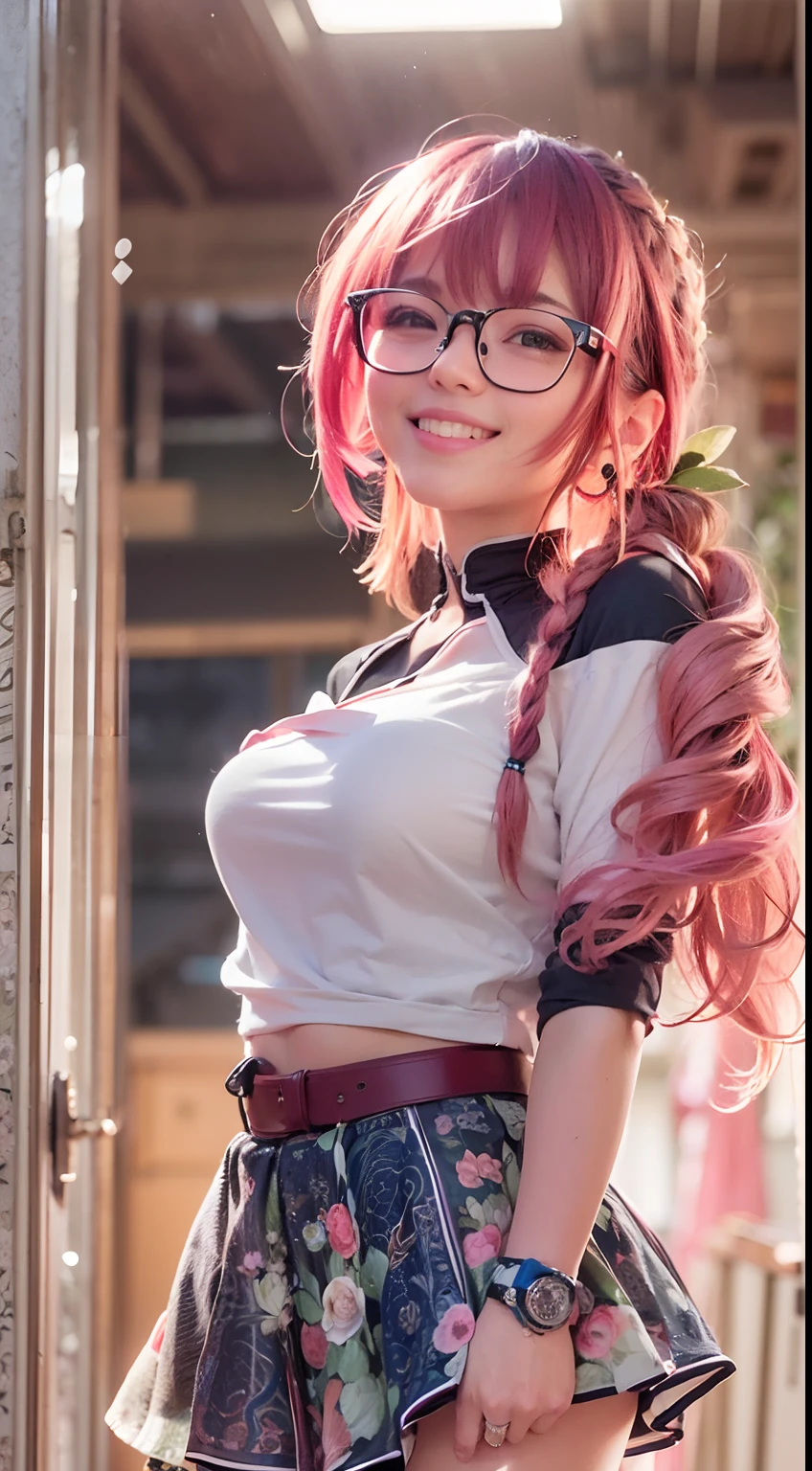 {{{masterpiece}}}, {{{best quality}}}, {{ultra-detailed}}, {illustration}, {{an extremely delicate and beautiful}},
(Best quality, 8k, 32k, Masterpiece, UHD:1.2),Photo of Pretty Japanese woman, top quality, , best quality, realistic, unity, 8k wallpaper, official art, extremely detailed wallpaper,1girl,((boyish)),, beautiful teeth,solo,black skin,very absurdly long hair,(Updo Braid hair:1.5),(red and pink hair:1.5),misaligned ,(sweaty skin:1.2),glasses,earrings,Jacket,(blunt bangs:1.2),looking at viewer, (smile:1.5),(high detailed skin),realistic body,((stoop)),( small breasts),(nipples:1.1), cute girl, famous japanese idol,(downblouse),loose t-shirt,loose skart,(low view),(wide view),(China dress:1.5),(skirt lift by myself:1.3),panties shot,(show off panties:1.5),(no panties),(squatting:1.5 ),
(leaning forward:1.5),,