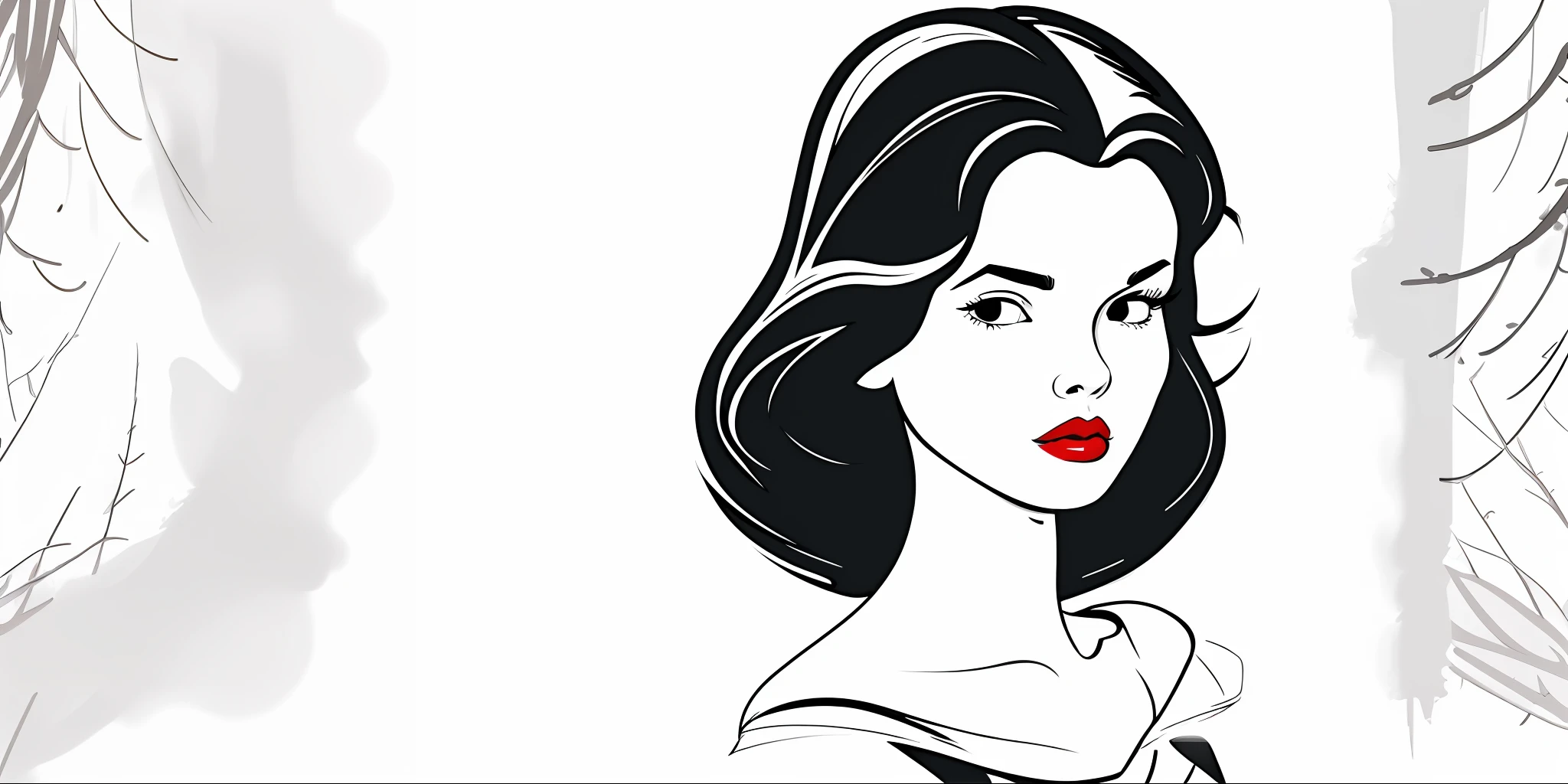 a snow storm in a forest, vector style drawing, black and white vector art, detailed face with red lips, cartoonish vector style, pop art cartoon style, vector line - art style, in style of digital illustration, comic drawing style, drawn in a noir style, vector art style, cartoon style illustration, vectorial art, digital art of an elegant