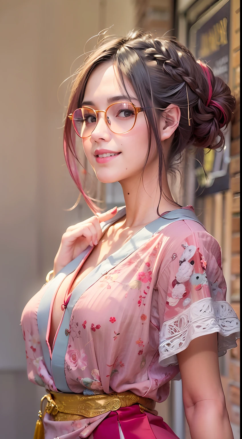 {{{masterpiece}}}, {{{best quality}}}, {{ultra-detailed}}, {illustration}, {{an extremely delicate and beautiful}},
(Best quality, 8k, 32k, Masterpiece, UHD:1.2),Photo of Pretty Japanese woman, top quality, , best quality, realistic, unity, 8k wallpaper, official art, extremely detailed  wallpaper,1girl,((boyish)),yo, beautiful teeth,solo,black skin,very absurdly long hair,(Updo Braid hair:1.5),(red and pink hair:1.5),misaligned ,(sweaty skin:1.2),glasses,earrings,Jacket,(blunt bangs:1.2),looking at viewer, (smile:1.5),(high detailed skin),realistic body,((stoop)),( small breasts),(nipples:1.1), cute girl, famous japanese idol,(downblouse),loose t-shirt,loose skart,(low view),(wide view),(China dress:1.5),(skirt lift by myself:1.3),panties shot,(show off panties:1.5),(no panties),(squatting:1.5 ),
(leaning forward:1.5),,